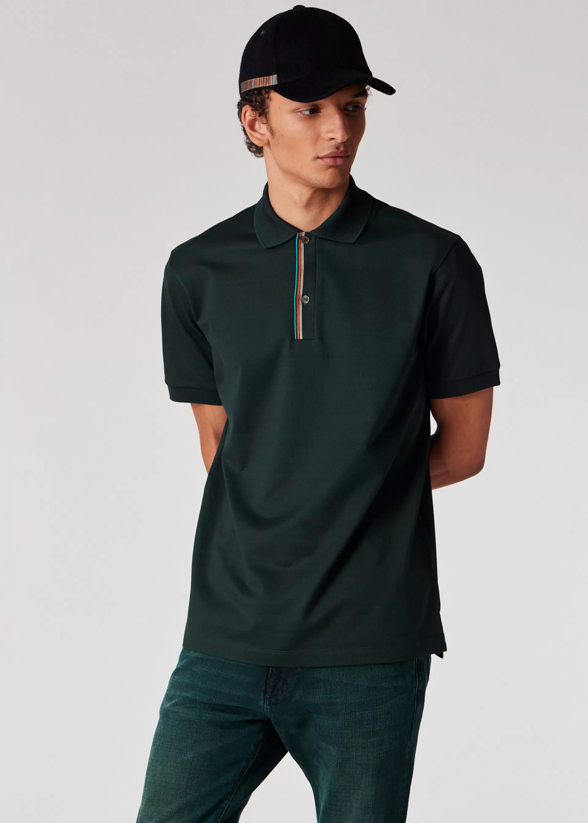 Dark Green 'Signature Stripe' Trim Polo Shirt>Paul Smith Flash Sale