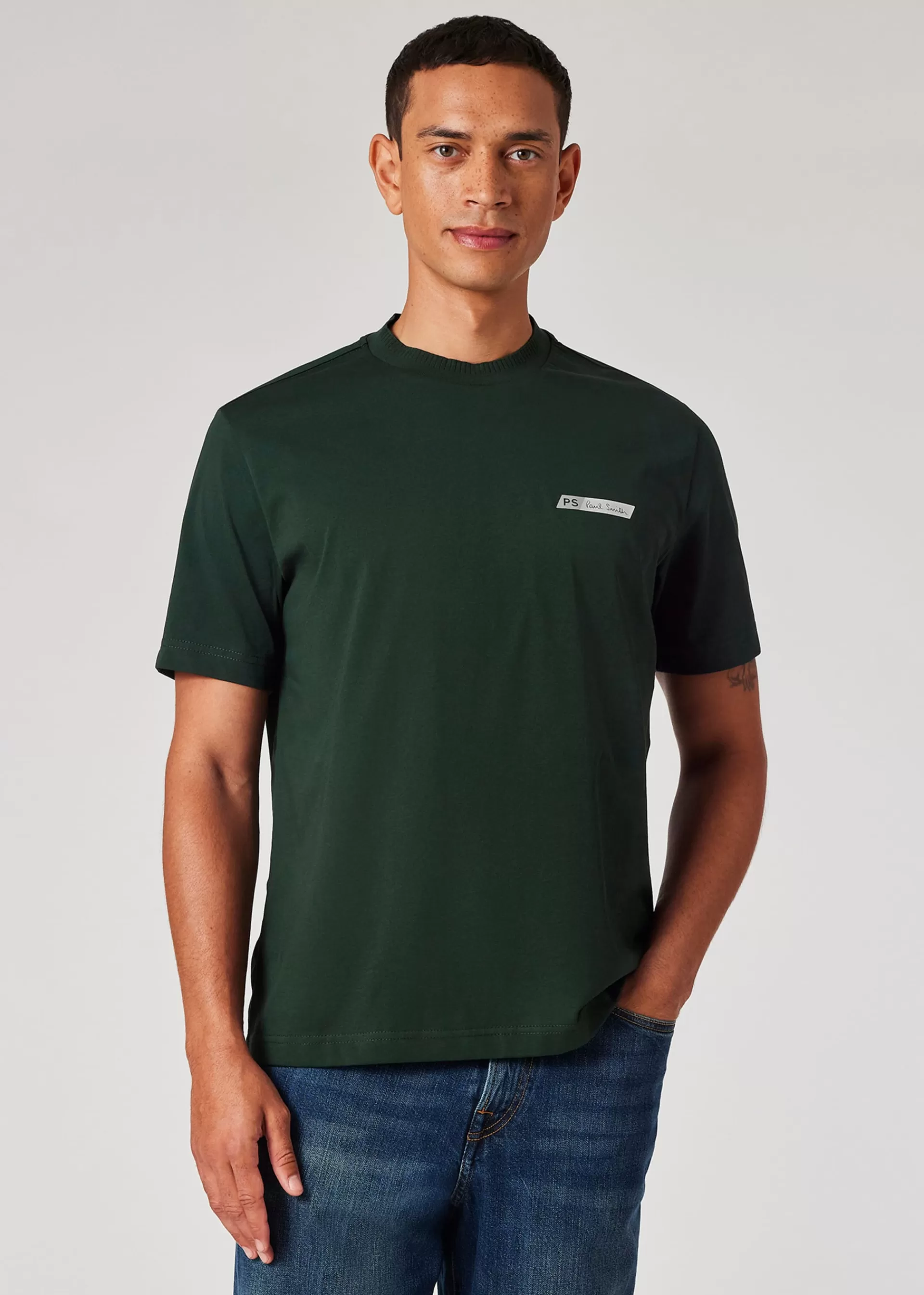 Dark Green Tilt Logo Cotton-Blend T-Shirt>Paul Smith New