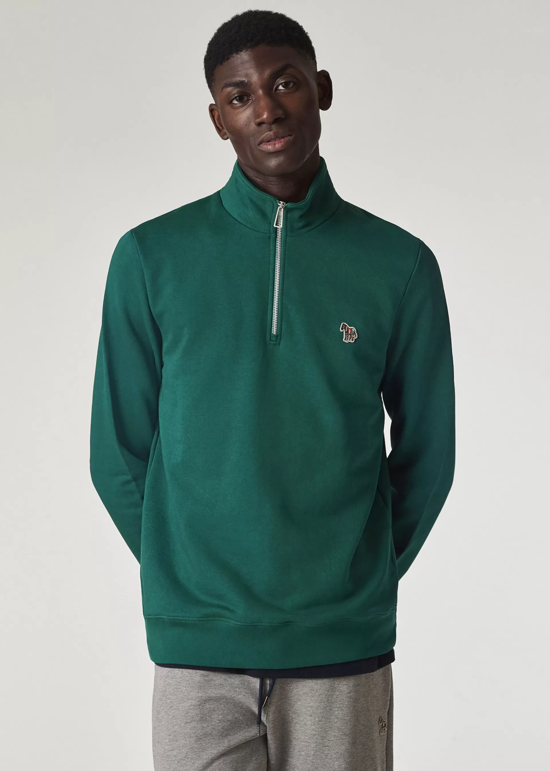 Dark Green Zebra Logo Zip-Neck Sweatshirt>Paul Smith Clearance