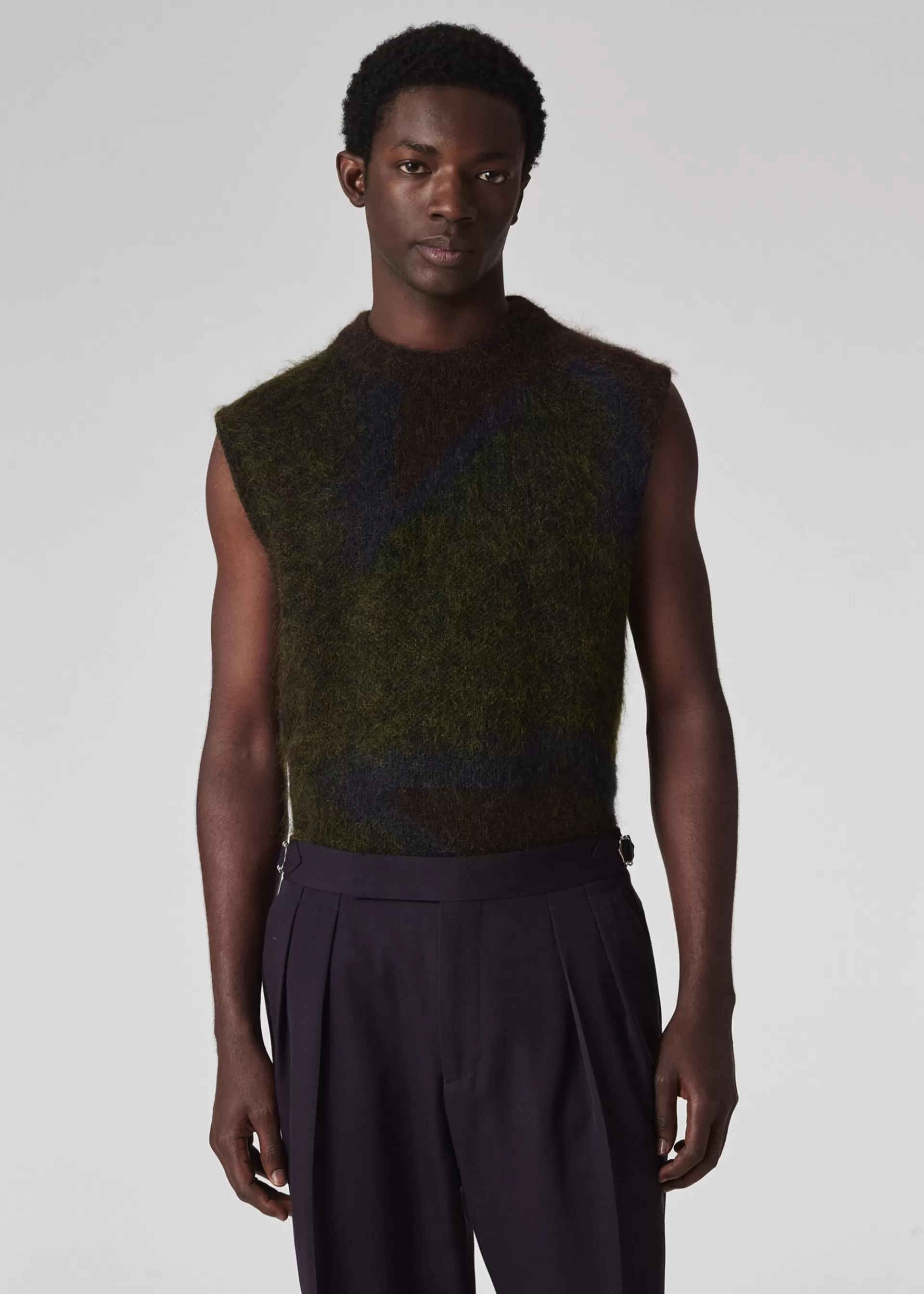 Dark Grey and Green 'Photogram Leaves' Mohair-Blend Knitted Vest>Paul Smith Sale