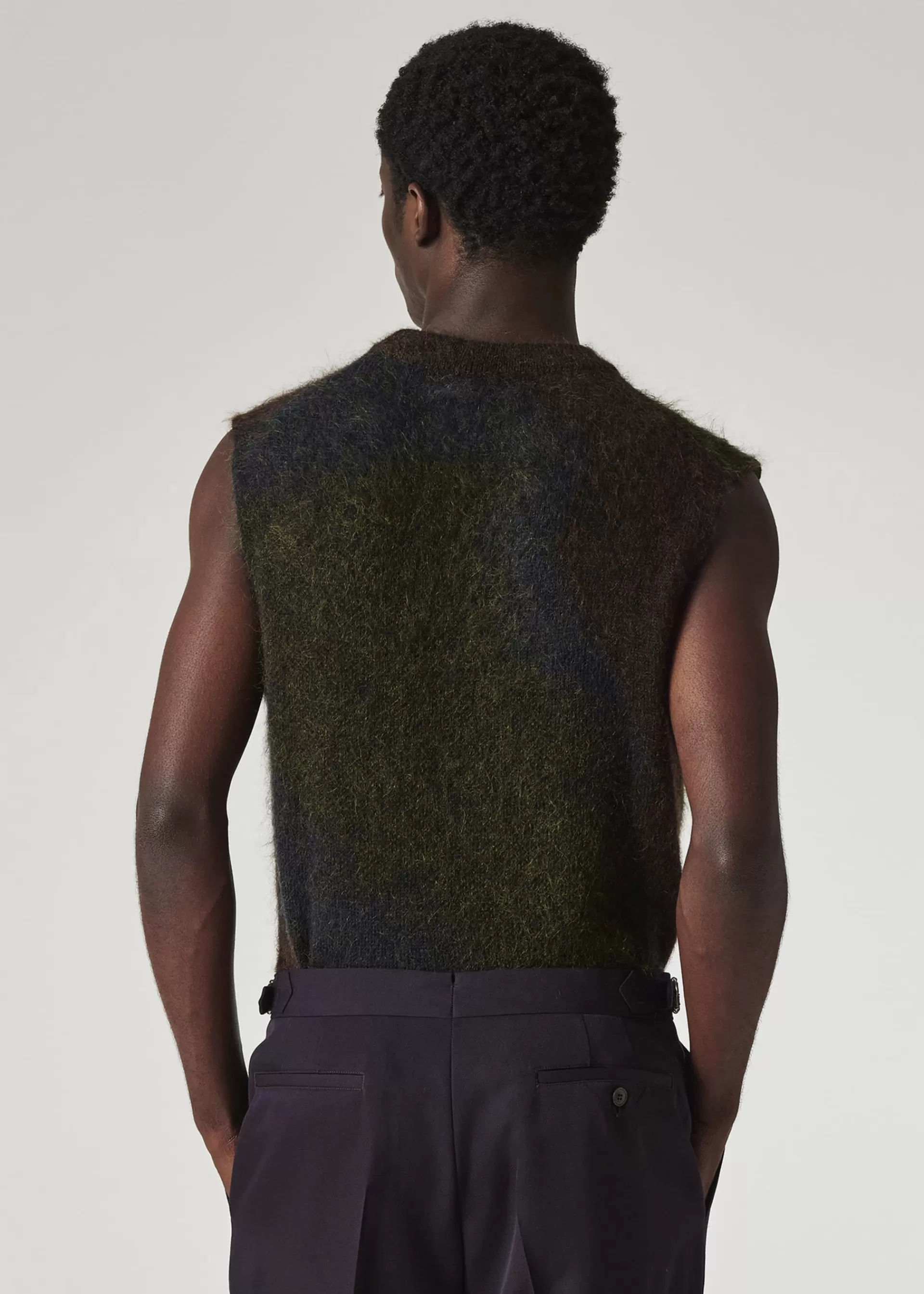 Dark Grey and Green 'Photogram Leaves' Mohair-Blend Knitted Vest>Paul Smith Sale