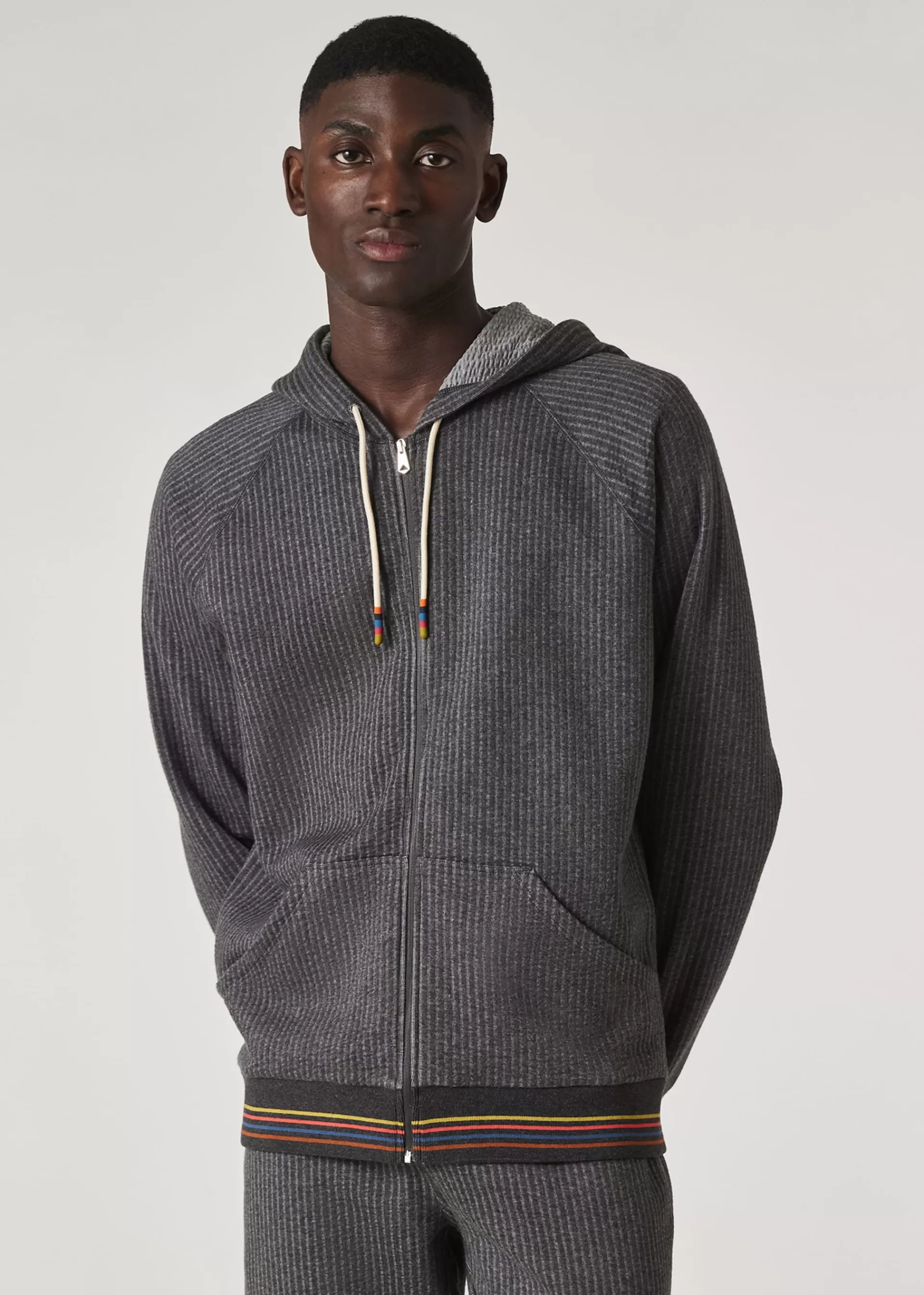 Dark Grey Stripe Cotton Zip Lounge Hoodie>Paul Smith New