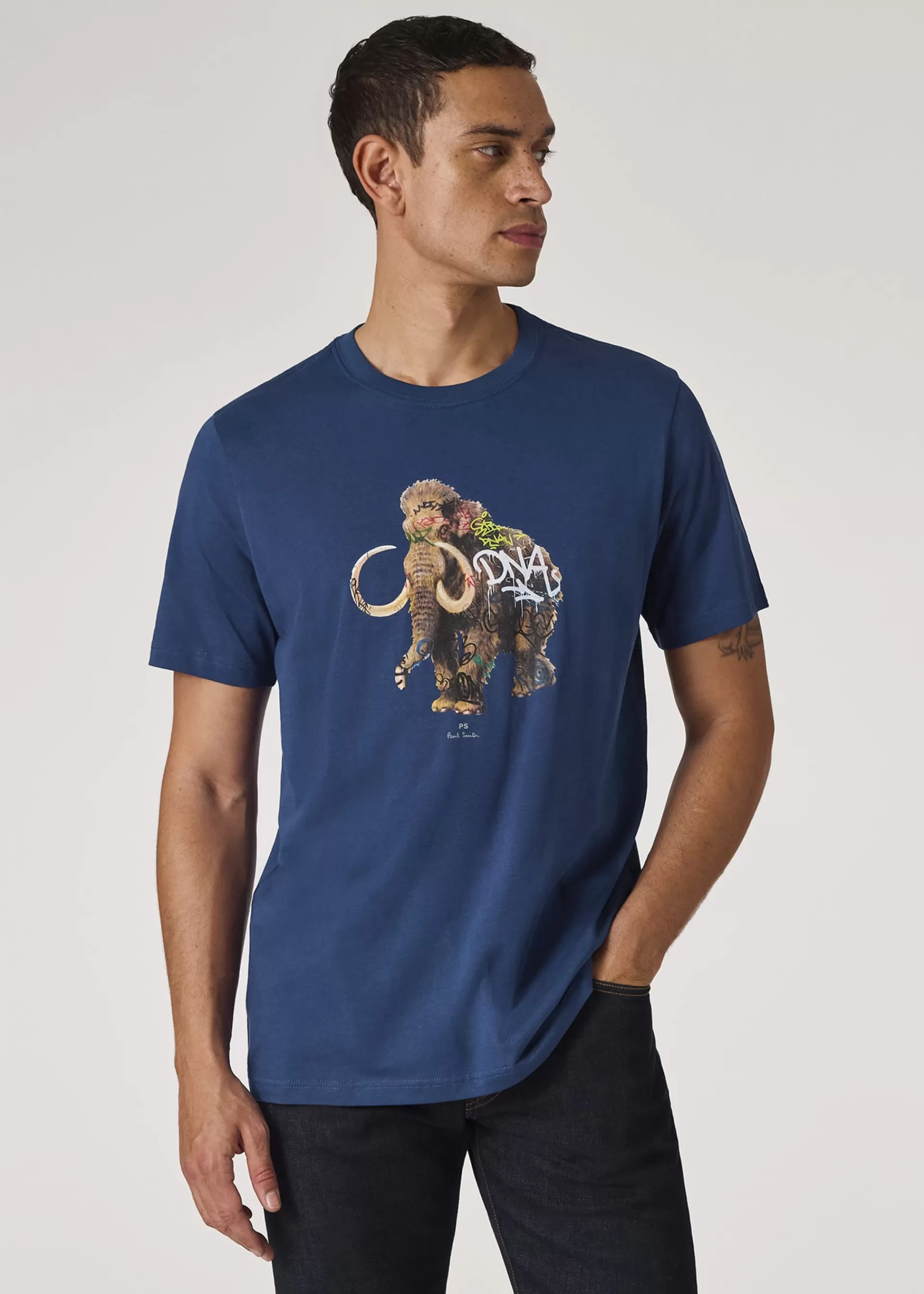 Dark Indigo 'Graffiti Mammoth' Print T-Shirt>Paul Smith Cheap