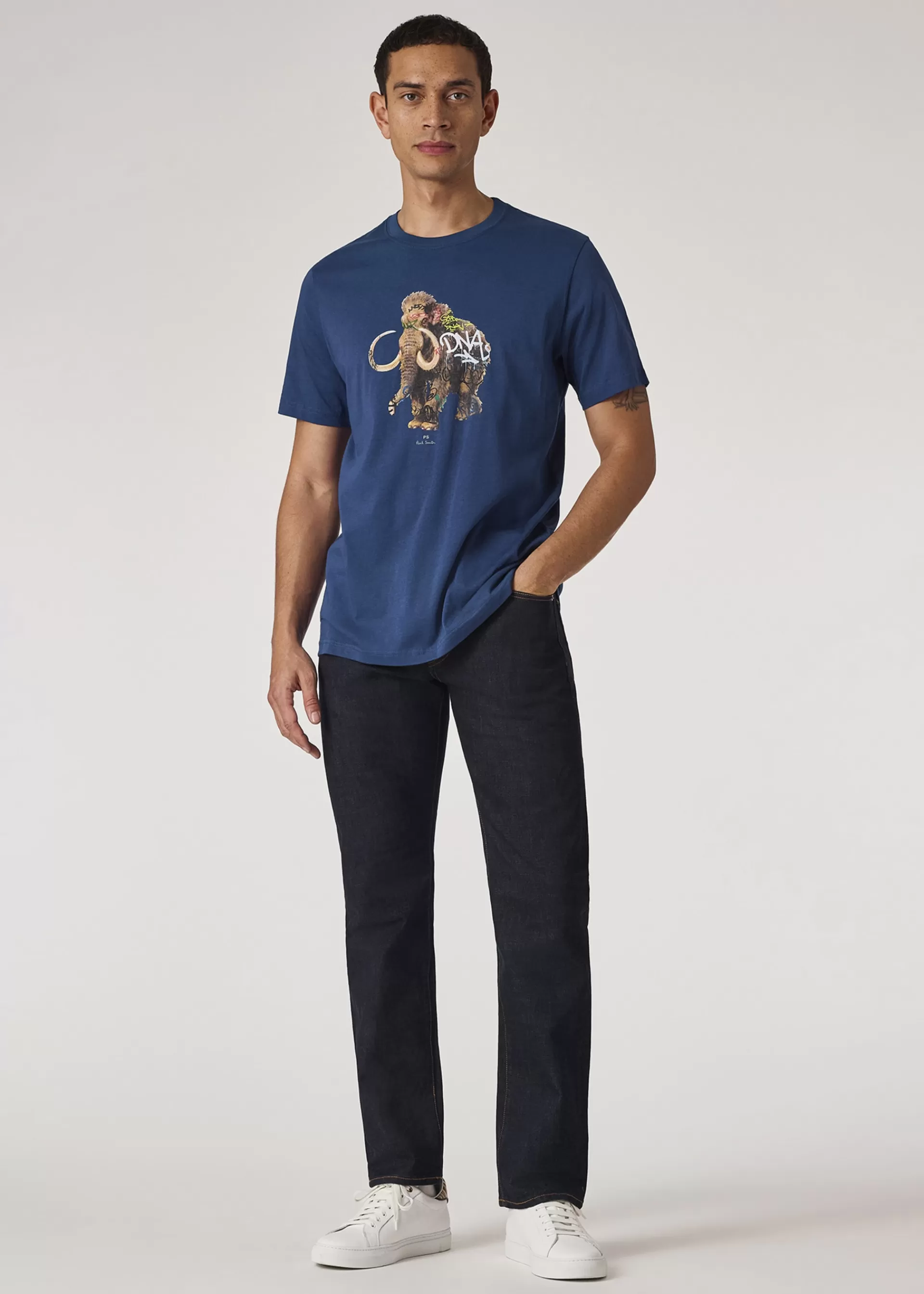 Dark Indigo 'Graffiti Mammoth' Print T-Shirt>Paul Smith Cheap