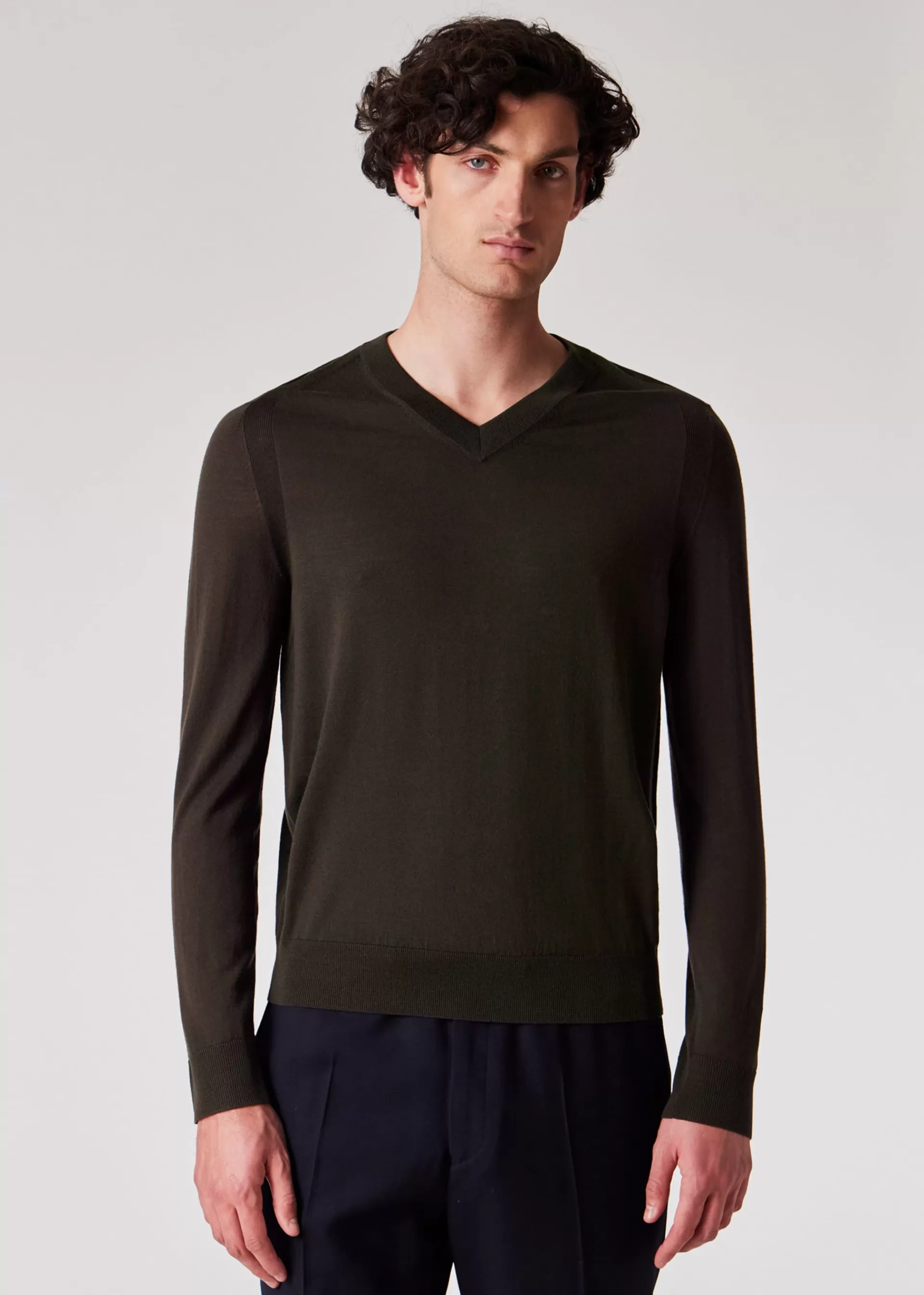 Dark Khaki Merino Wool V-Neck Sweater>Paul Smith Discount