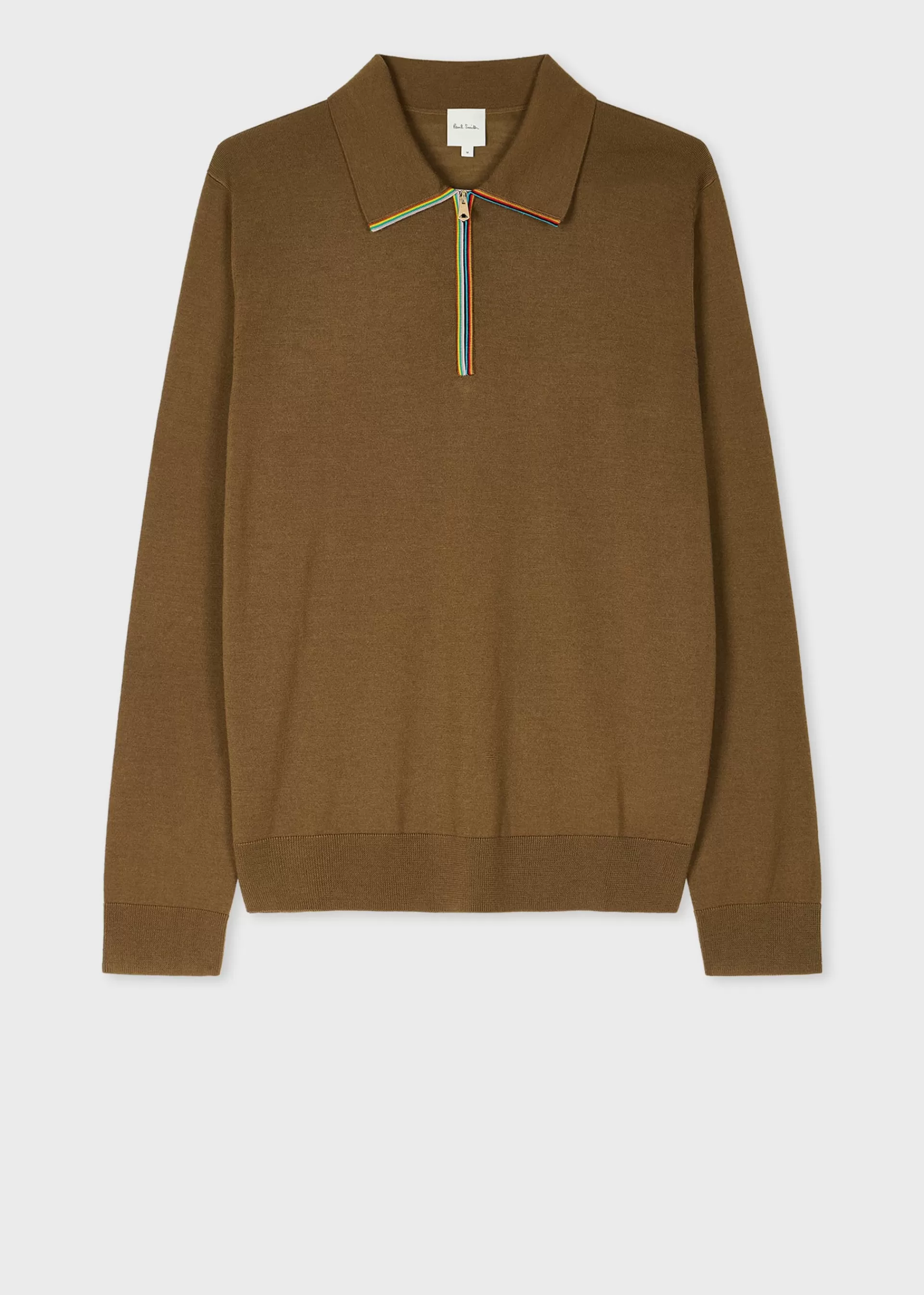 Dark Khaki 'Signature Stripe' Zip Trim Washable Wool Polo Shirt>Paul Smith Cheap