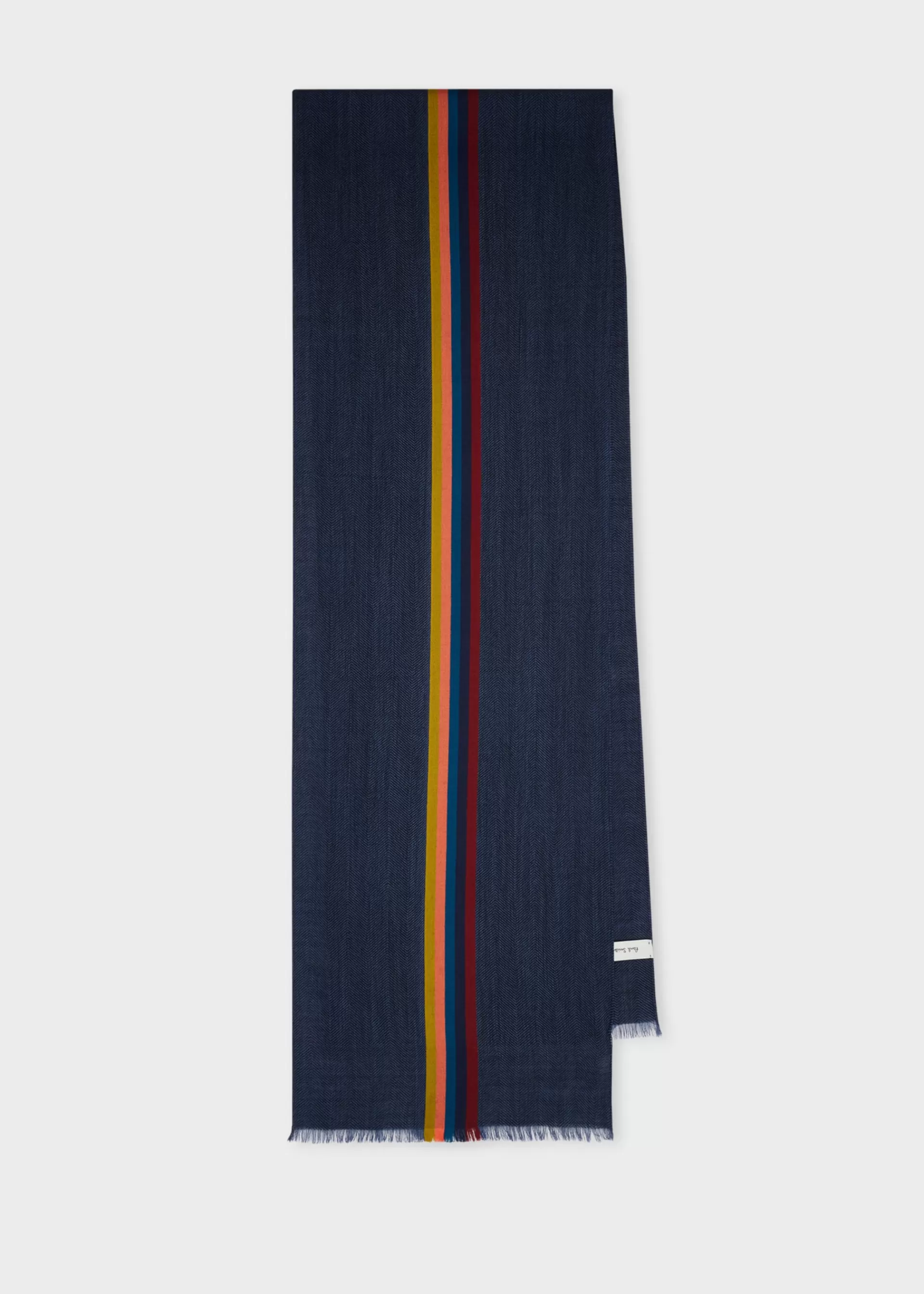 Dark Navy 'Artist Stripe' Band Herringbone Wool-Blend Scarf>Paul Smith Best