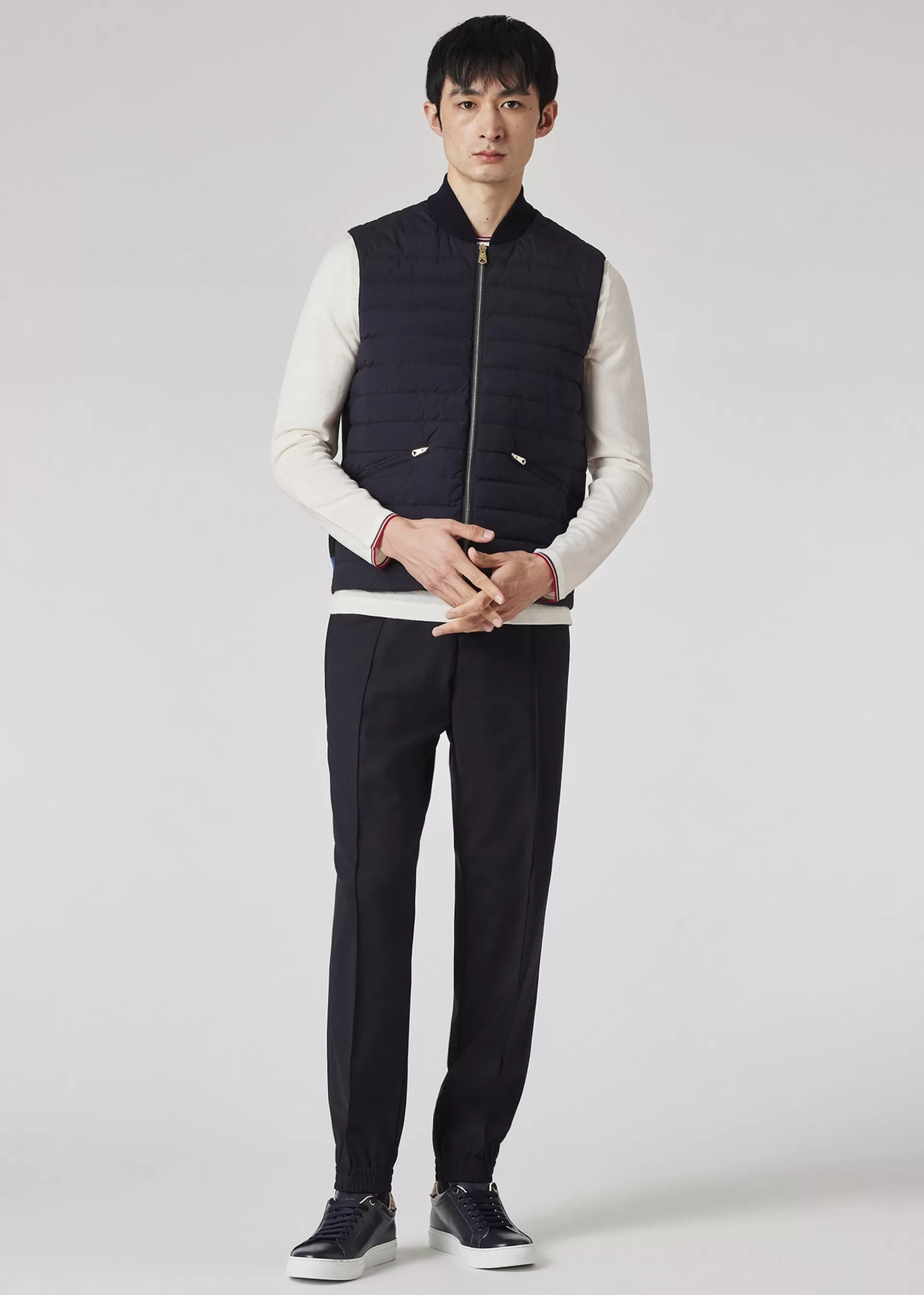 Dark Navy Bi-Stretch Wool Cuffed Pants>Paul Smith Shop