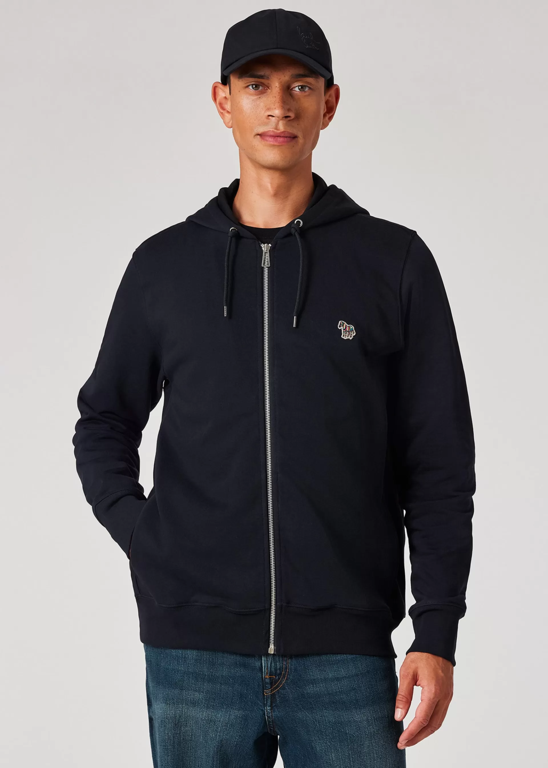 Dark Navy Cotton Zip-Front Zebra Logo Hoodie>Paul Smith Online