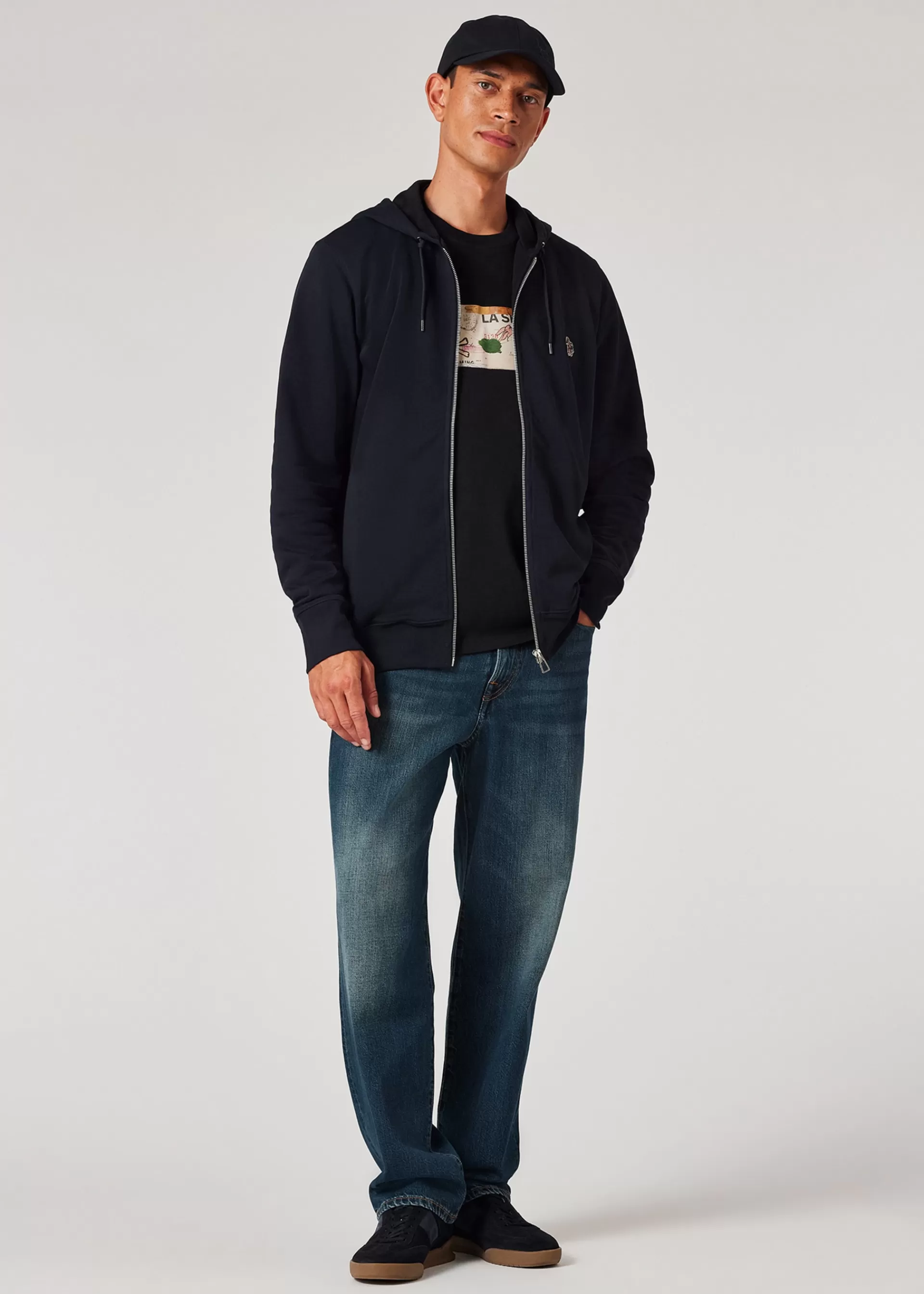 Dark Navy Cotton Zip-Front Zebra Logo Hoodie>Paul Smith Online
