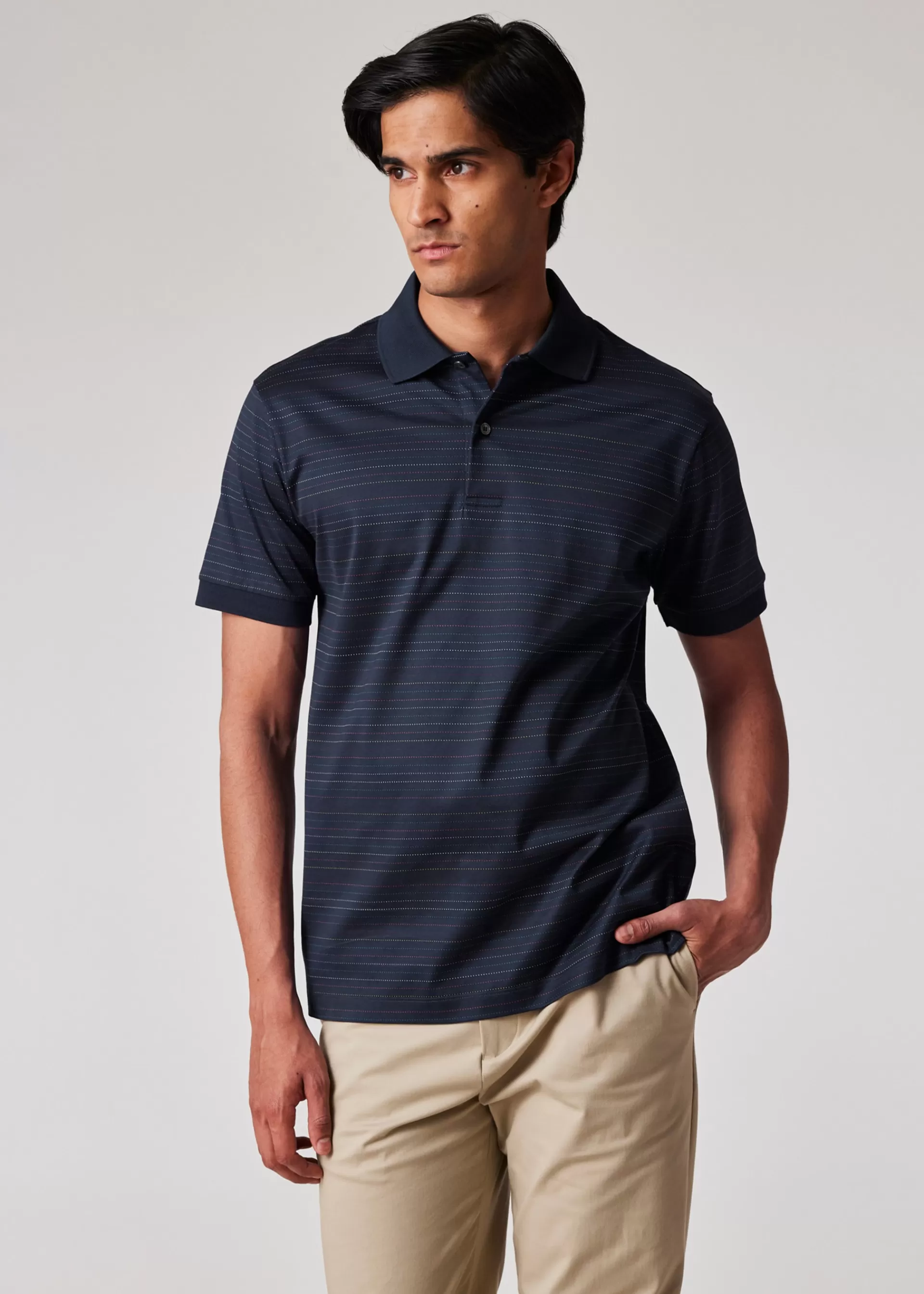 Dark Dot-Stripe Cotton Polo Shirt>Paul Smith Shop