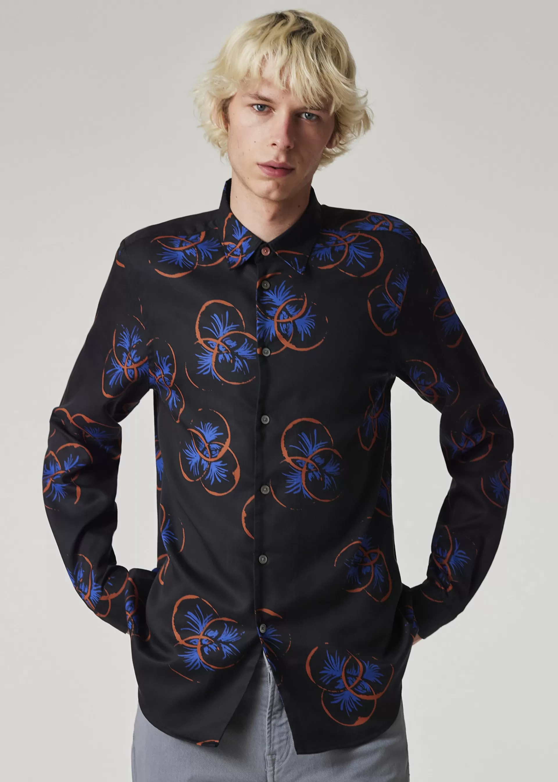 Dark Navy 'Drinks' Print Lyocell Shirt>Paul Smith Best Sale