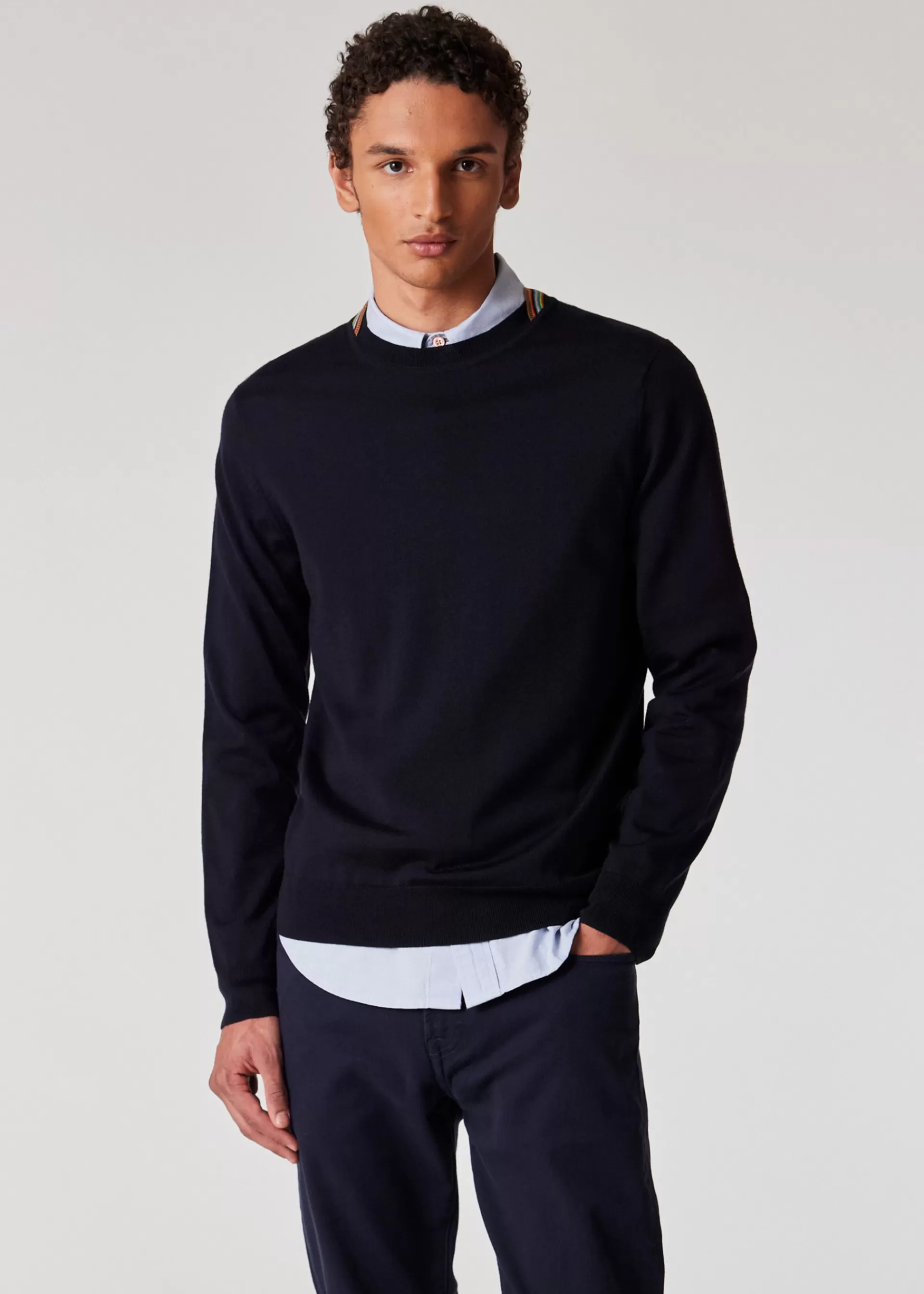 Dark Merino Sweater with 'Signature Stripe' Trim>Paul Smith Fashion