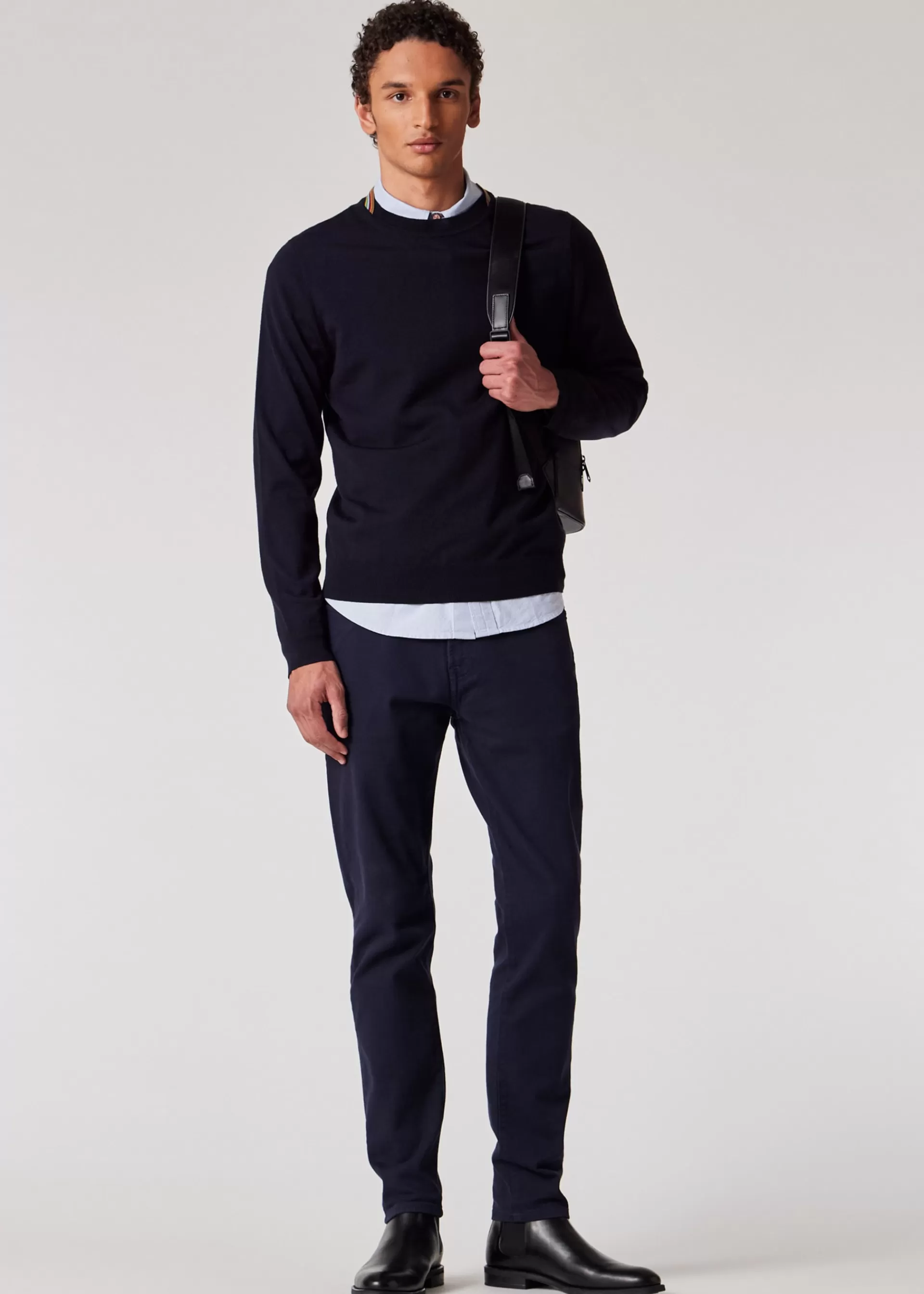 Dark Merino Sweater with 'Signature Stripe' Trim>Paul Smith Fashion