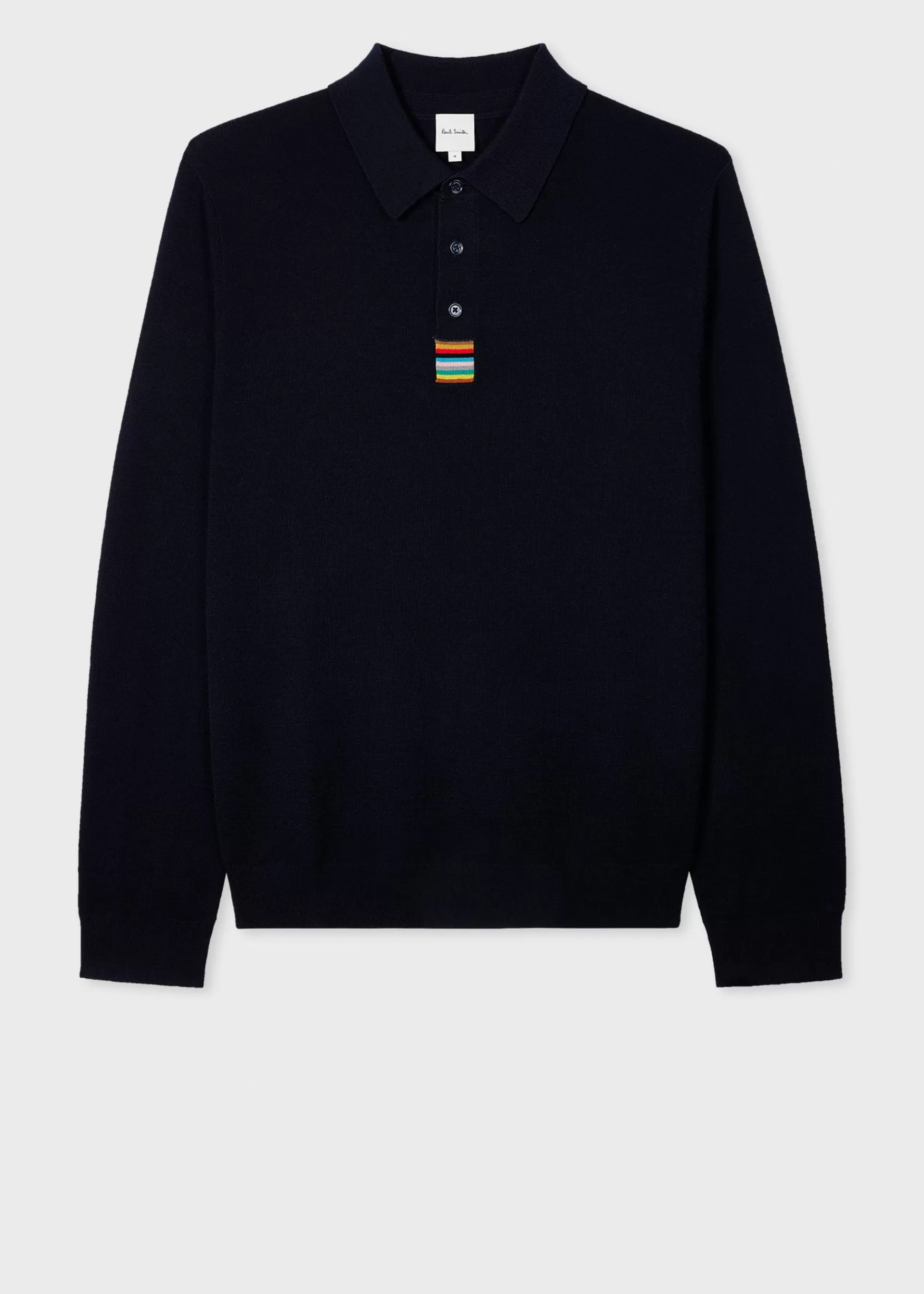 Dark Navy Merino Wool Long-Sleeve Polo Shirt>Paul Smith Cheap