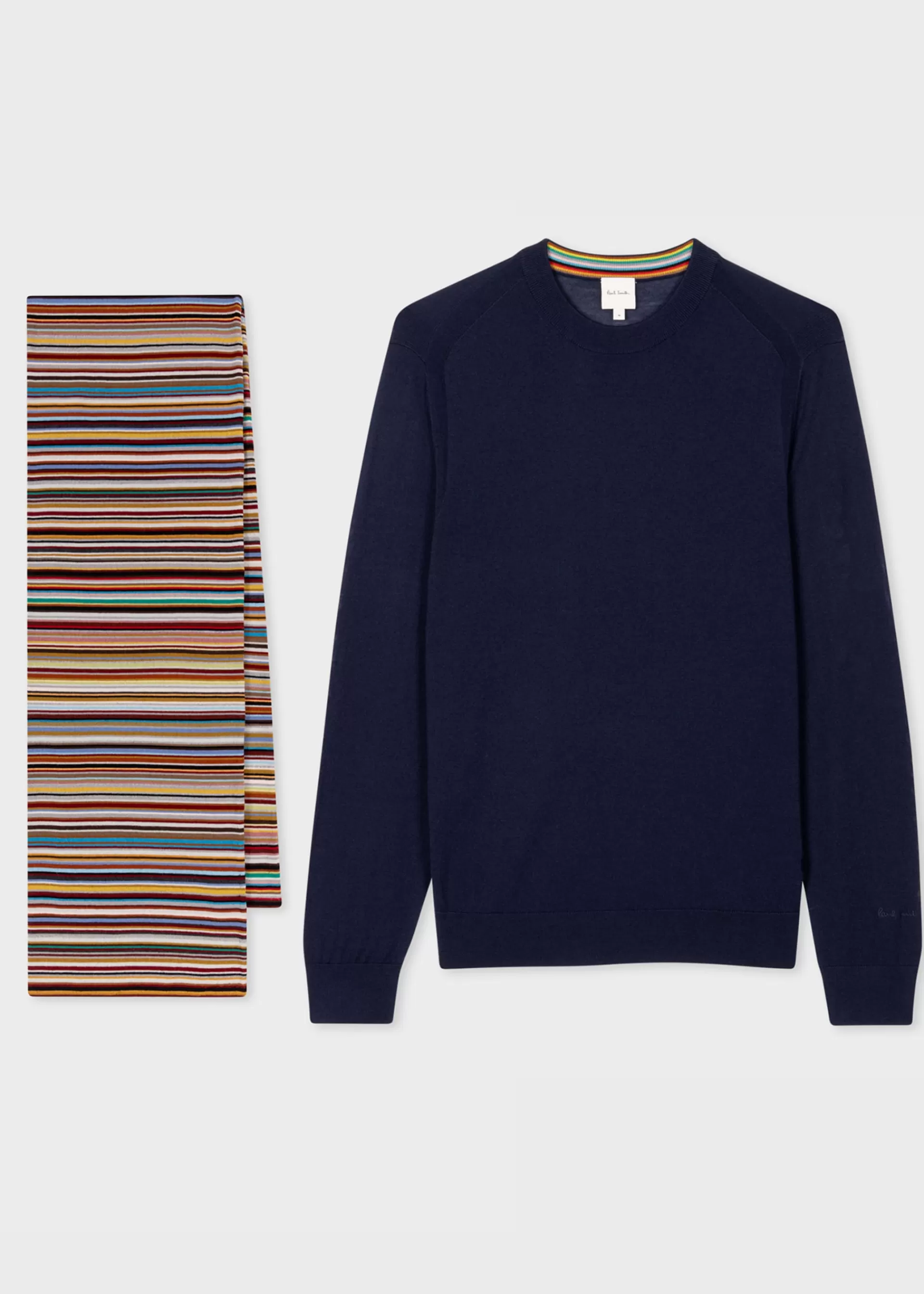 Dark Navy Merino Wool Sweater & 'Signature Stripe' Scarf Gift Set>Paul Smith Store