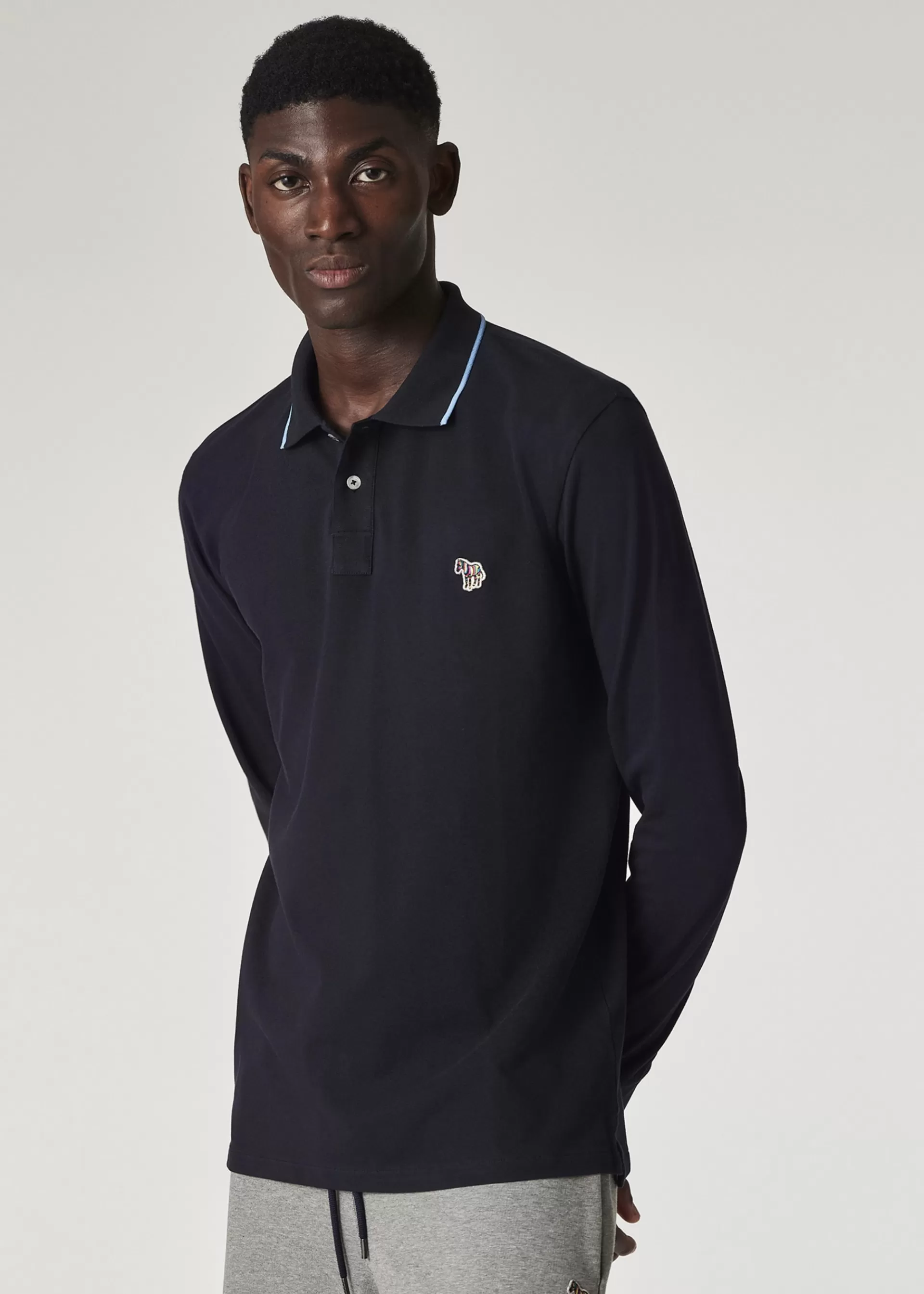 Dark Navy Organic Cotton Zebra Logo Long-Sleeve Polo Shirt>Paul Smith New
