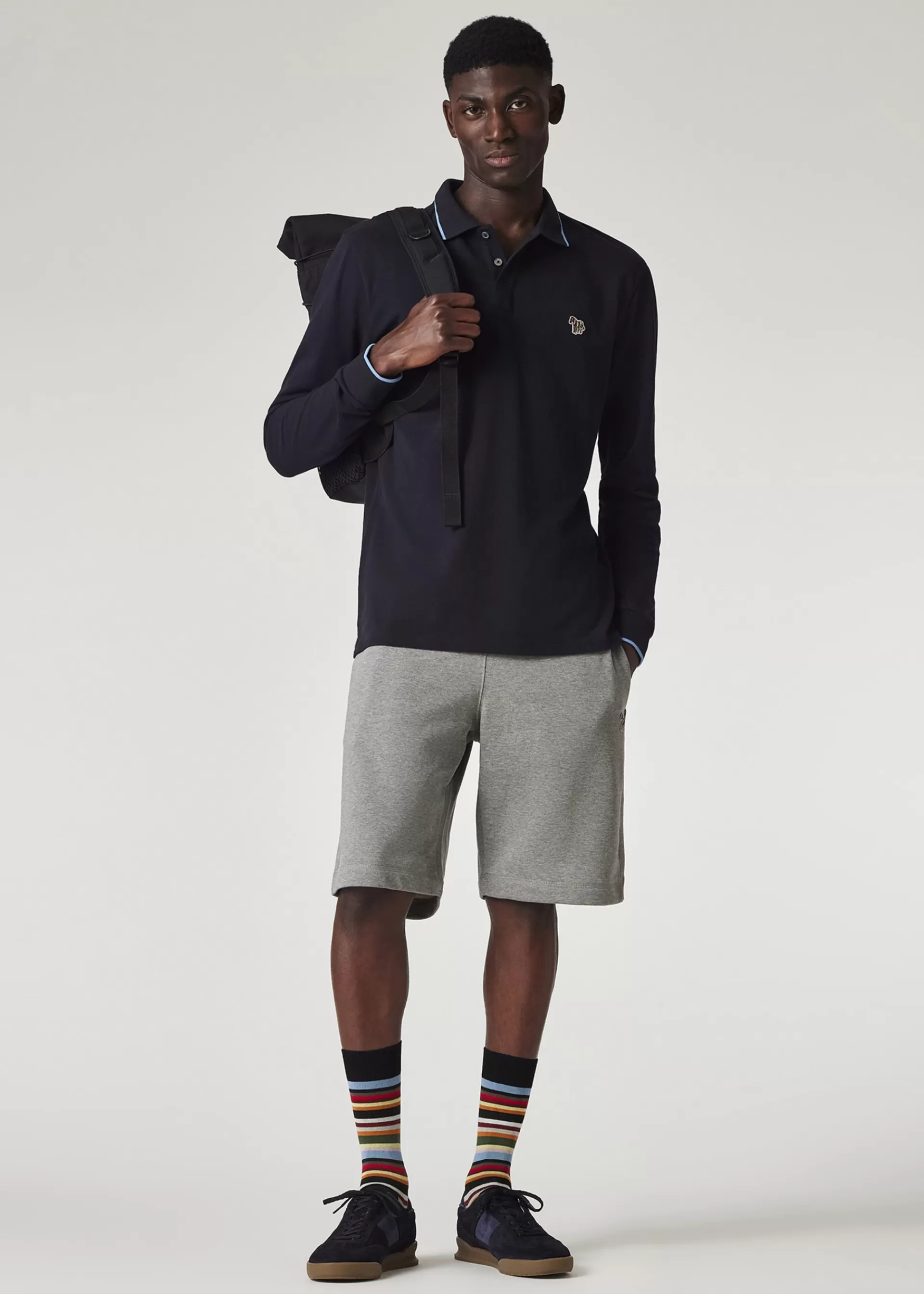 Dark Navy Organic Cotton Zebra Logo Long-Sleeve Polo Shirt>Paul Smith New