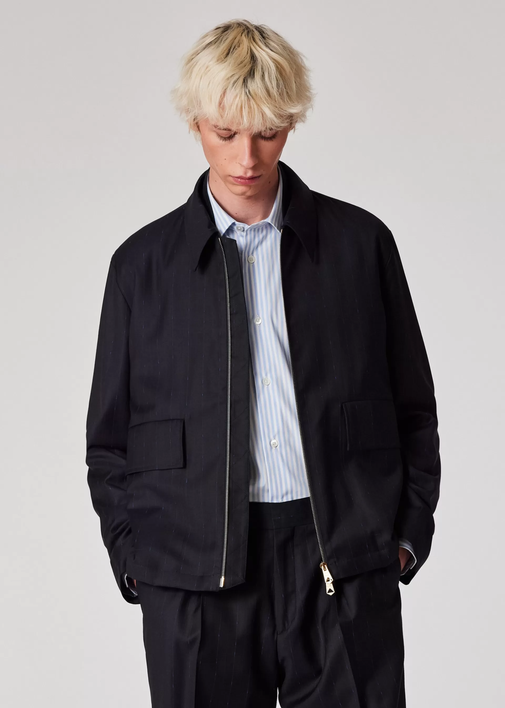 Dark Navy Pinstripe Wool Zip Jacket>Paul Smith Fashion