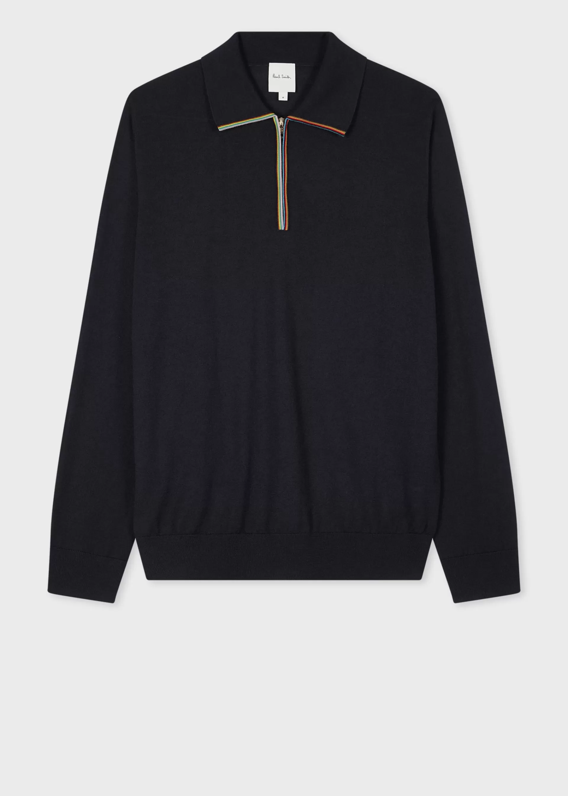 Dark Navy 'Signature Stripe' Zip Trim Washable Wool Polo Shirt>Paul Smith Fashion