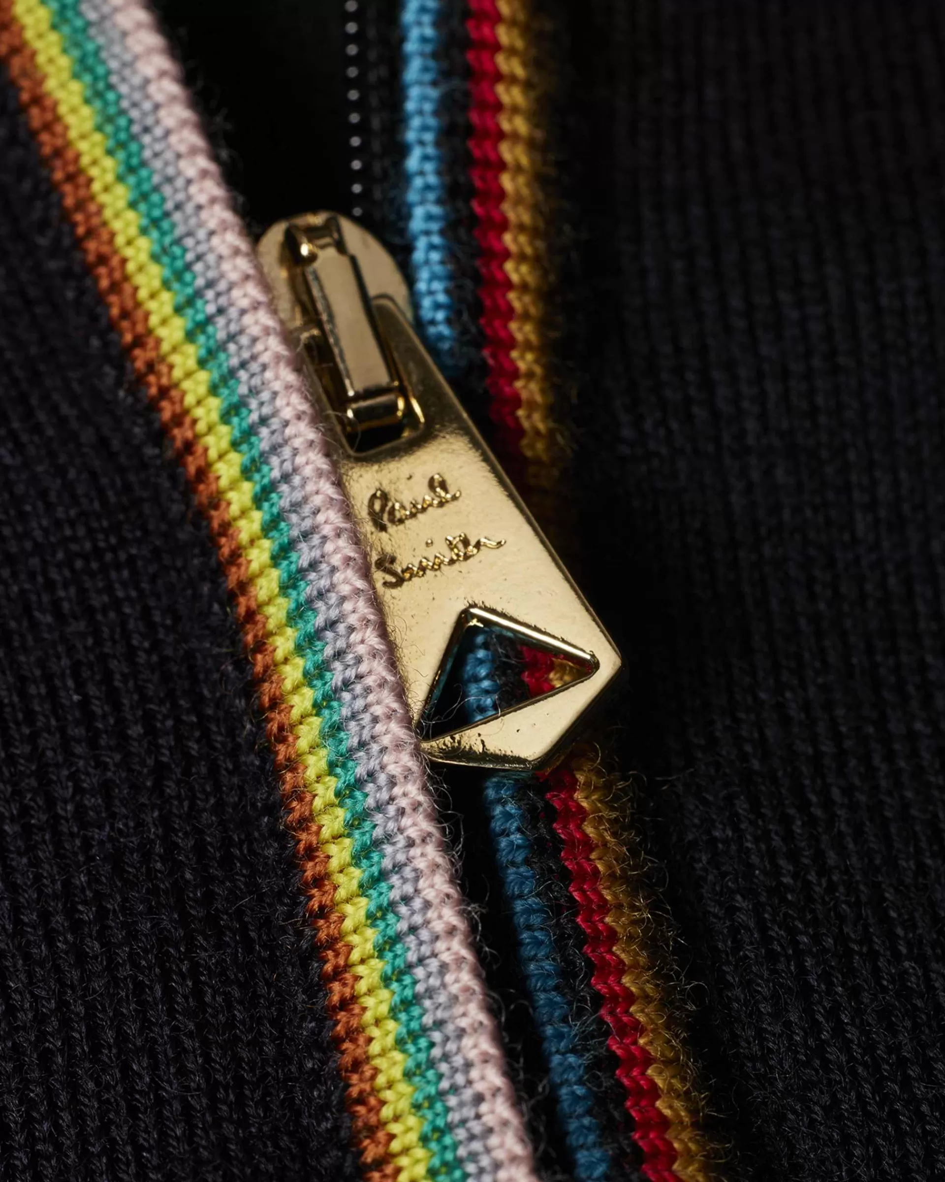 Dark Navy 'Signature Stripe' Zip Trim Washable Wool Polo Shirt>Paul Smith Fashion