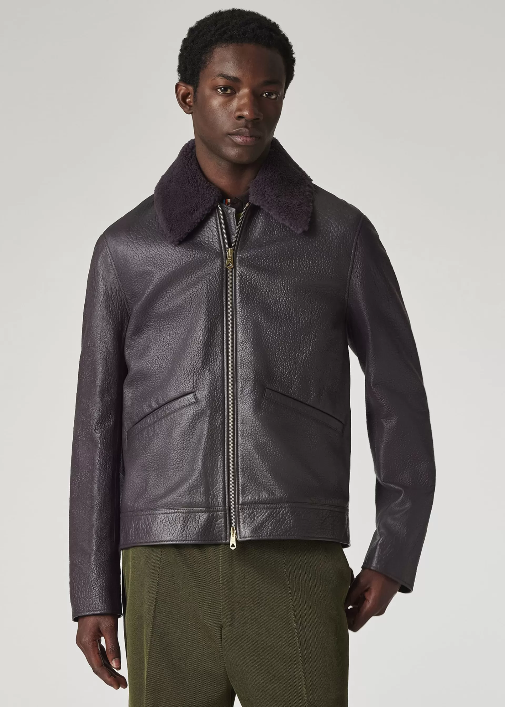 Dark Purple Grained Leather Jacket>Paul Smith Sale