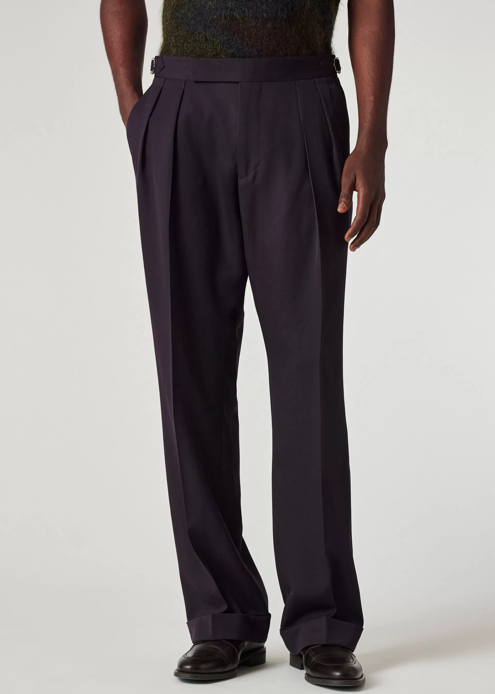 Dark Purple Wool Gabardine Double-Pleat Wide Leg Trousers>Paul Smith Sale