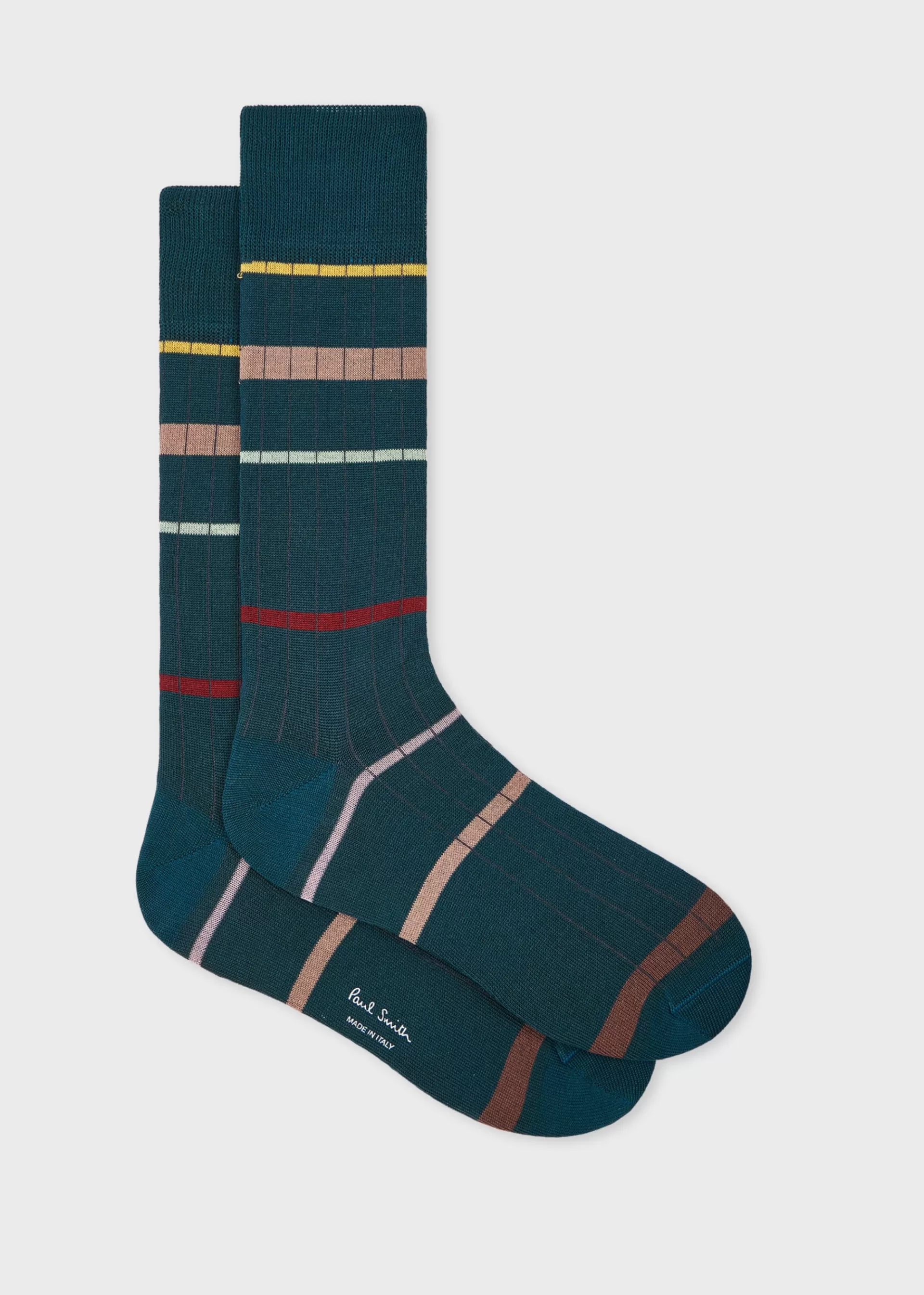 Dark Teal Spaced Stripe Ribbed Socks>Paul Smith Shop