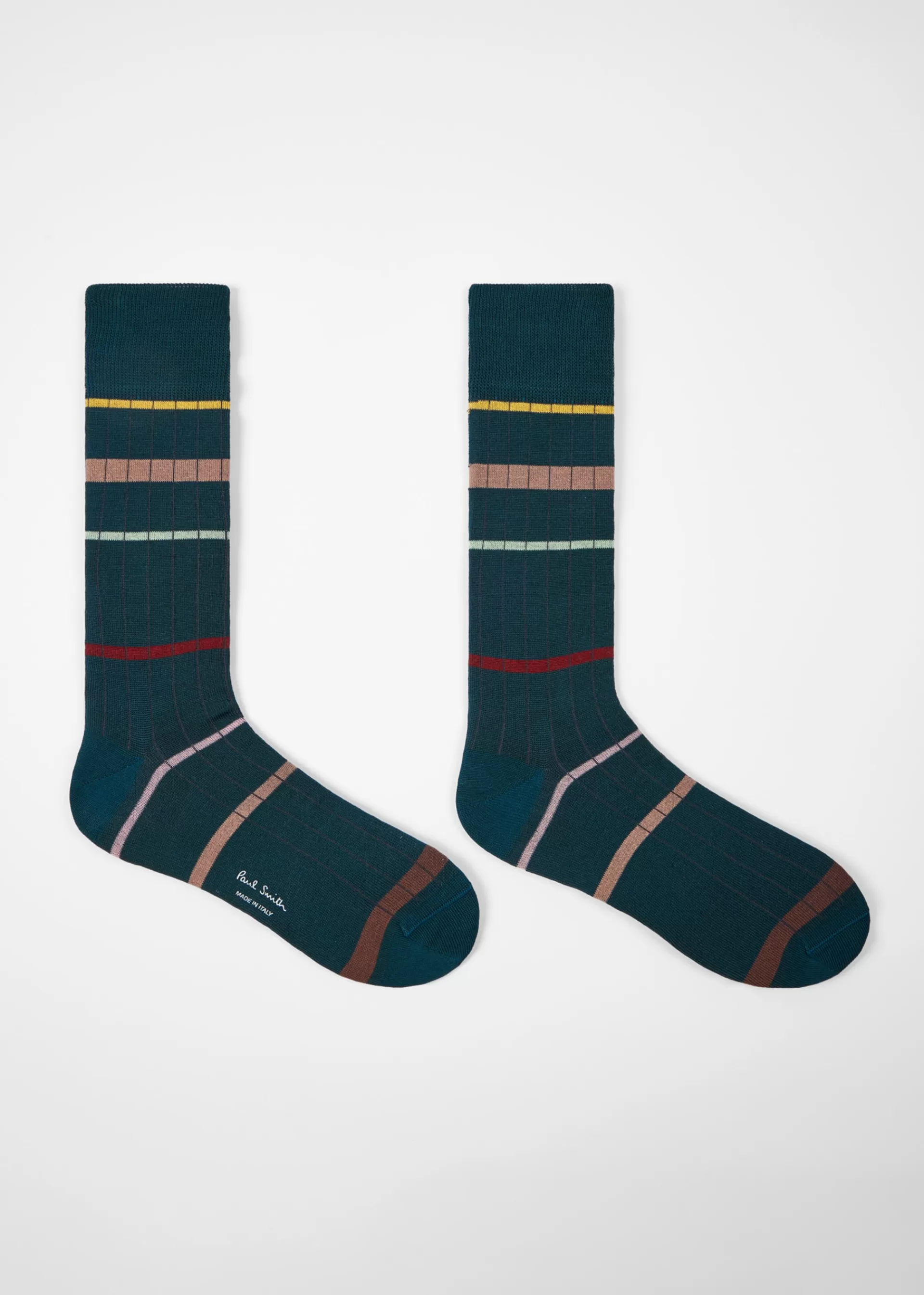 Dark Teal Spaced Stripe Ribbed Socks>Paul Smith Shop