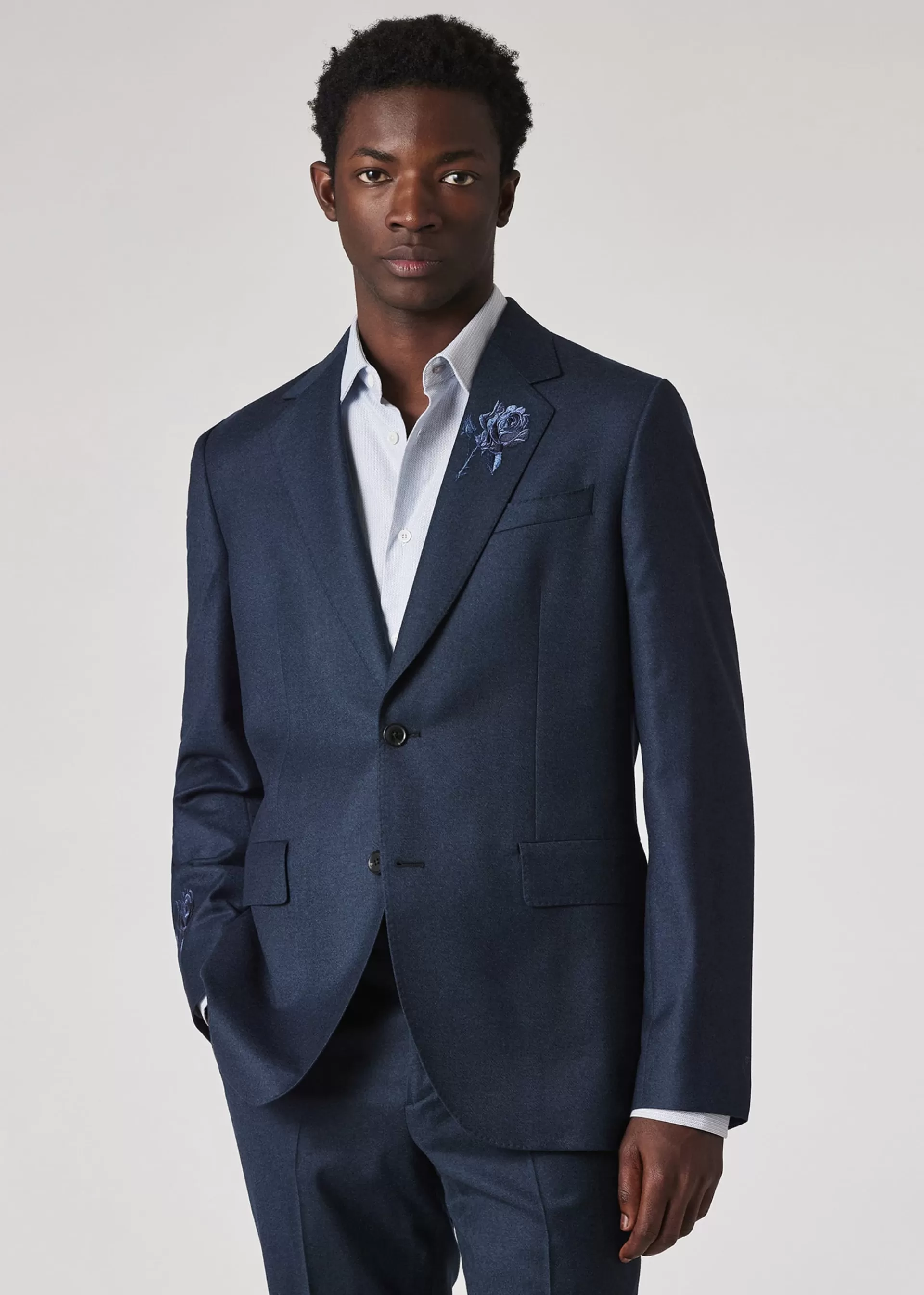 Dark Teal Wool-Cashmere Flannel Embroidered Flower Suit>Paul Smith Outlet