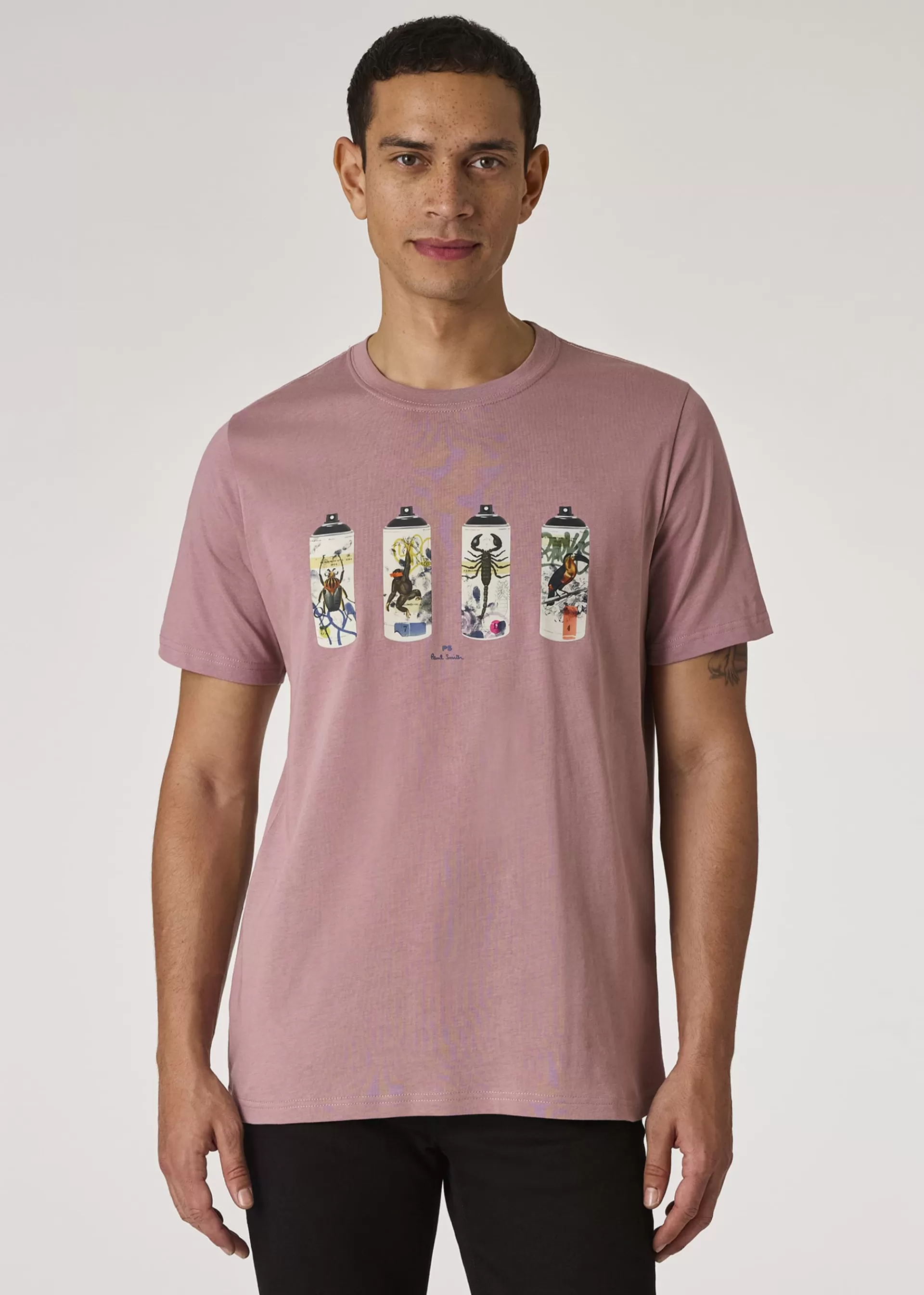 Dusky Pink 'Spray Cans' Print T-Shirt>Paul Smith Clearance