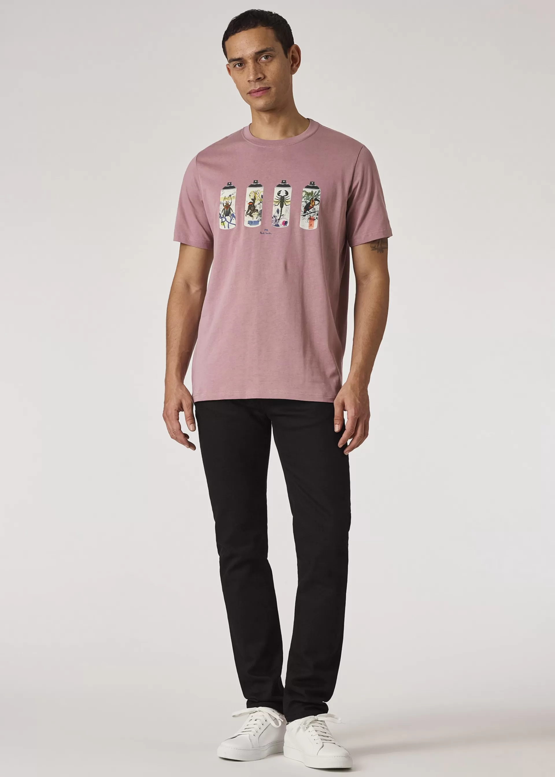 Dusky Pink 'Spray Cans' Print T-Shirt>Paul Smith Clearance