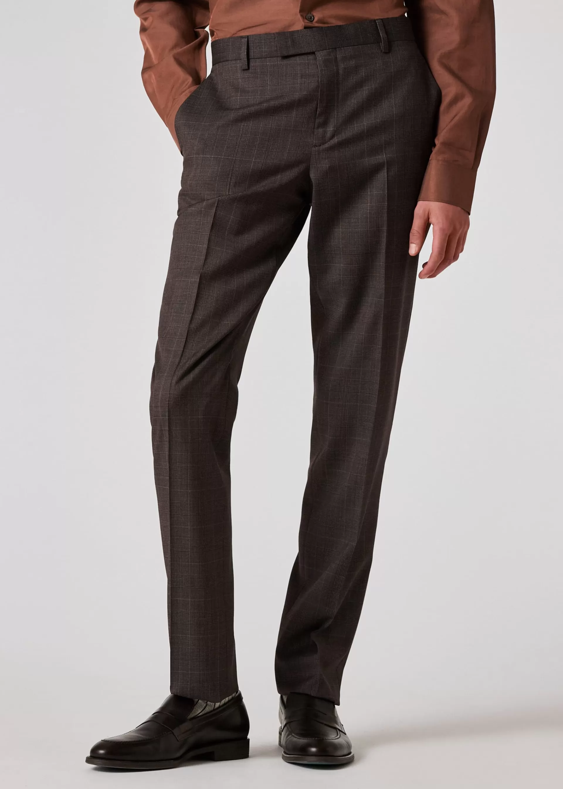 Dusky Purple Check Wool Straight Leg Trousers>Paul Smith Store