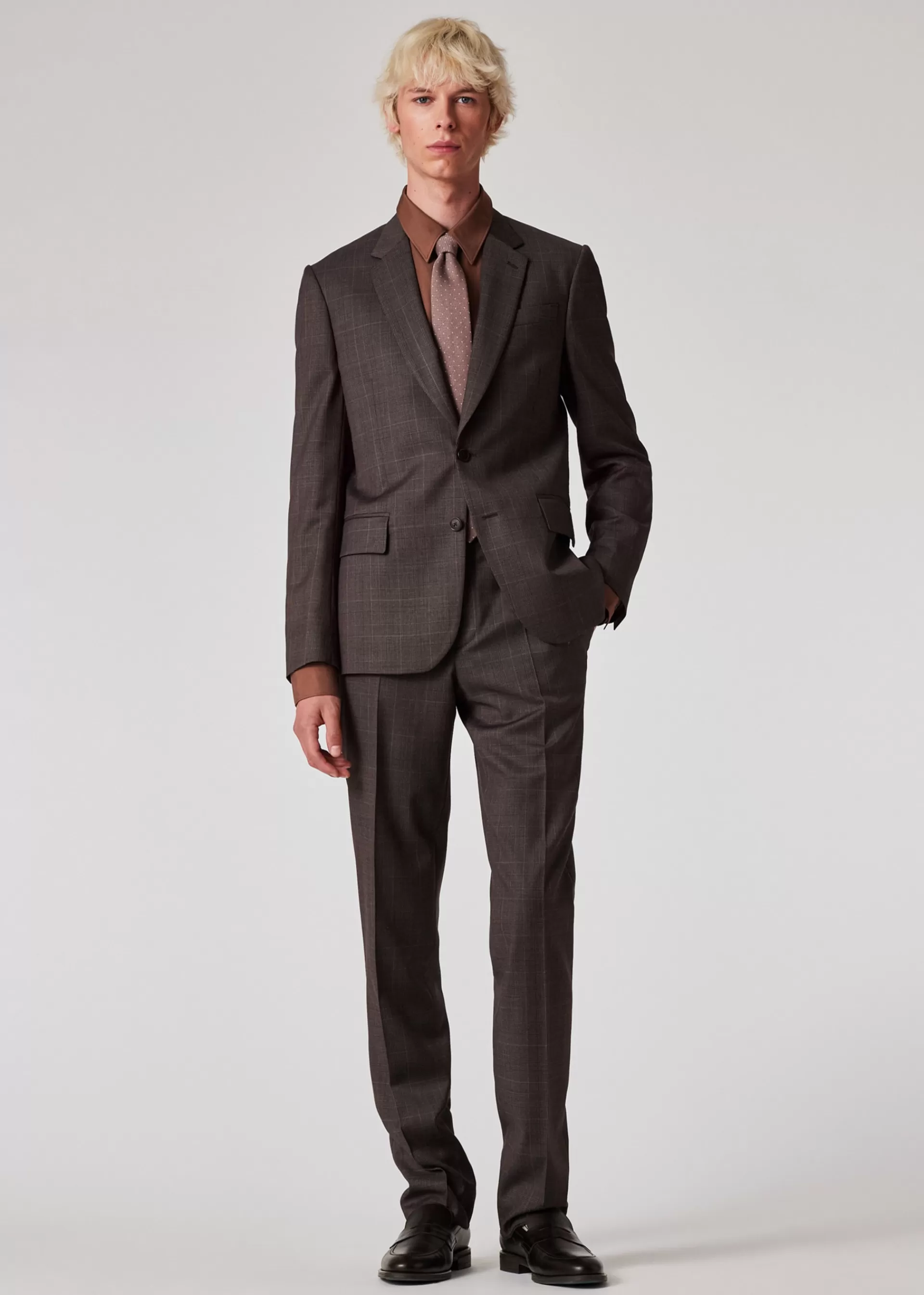 Dusky Purple Check Wool Straight Leg Trousers>Paul Smith Store