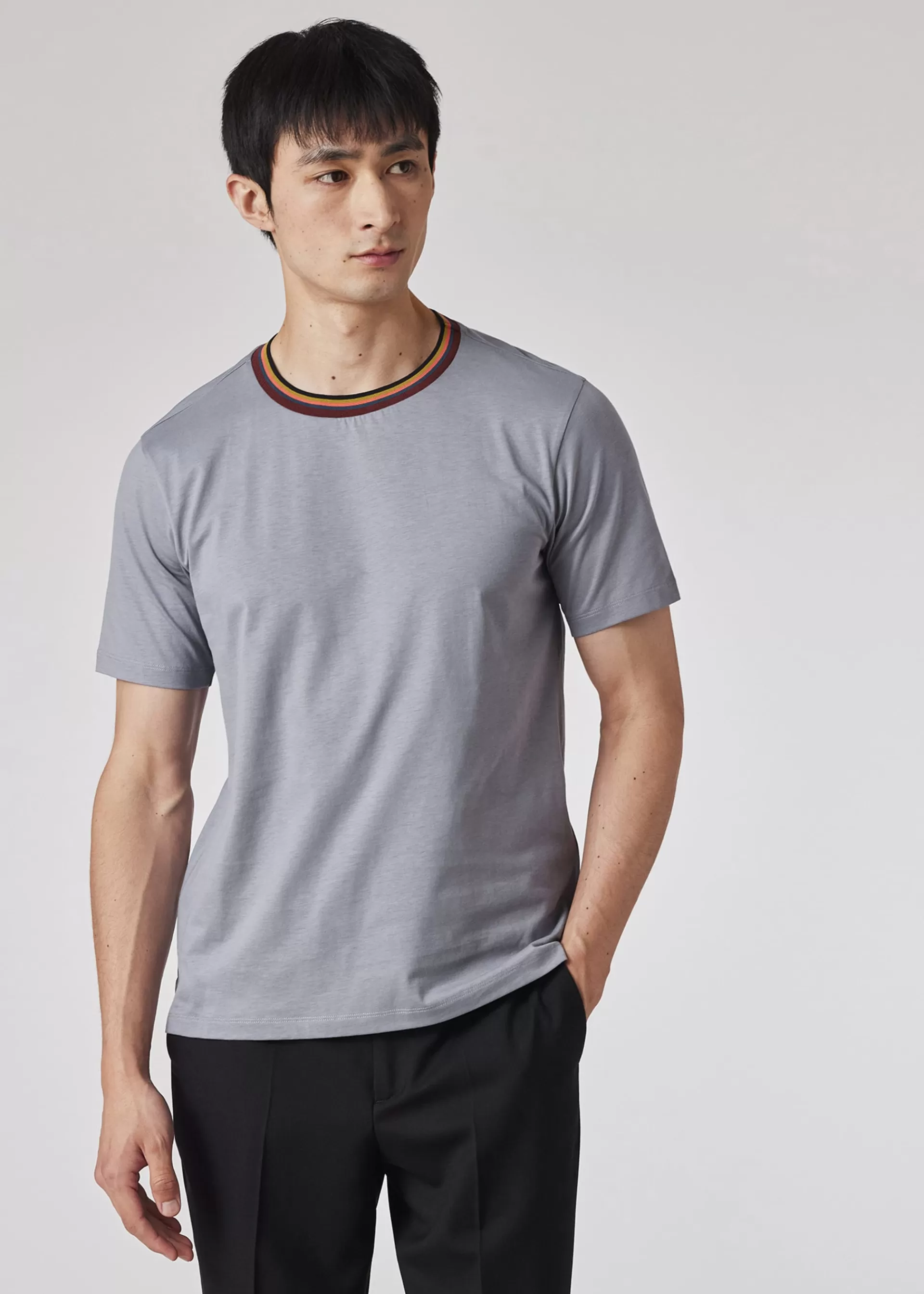 Dusty Blue 'Artist Stripe' Collar T-Shirt>Paul Smith Flash Sale