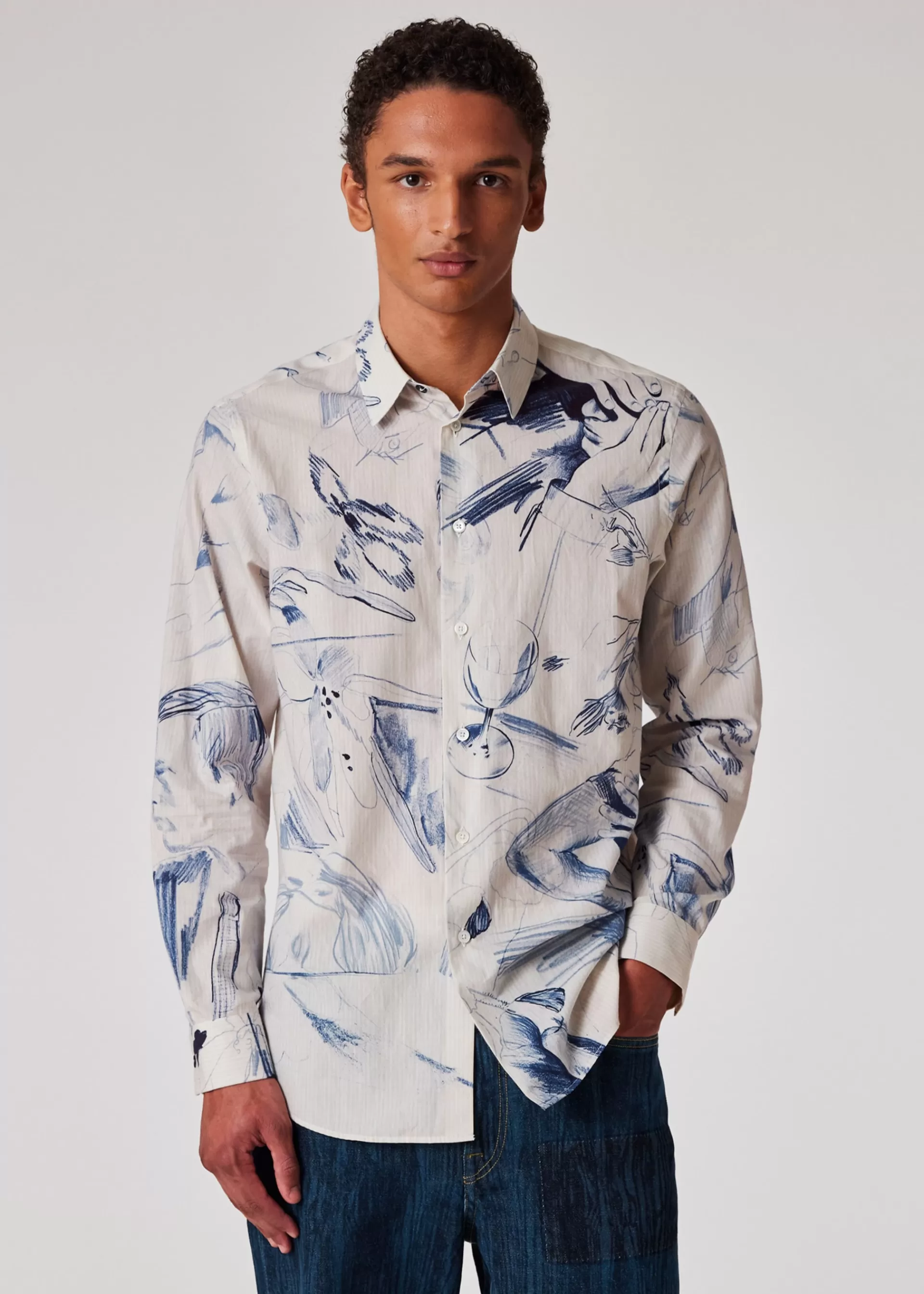 'Sketchbook' Print Cotton Shirt>Paul Smith Sale