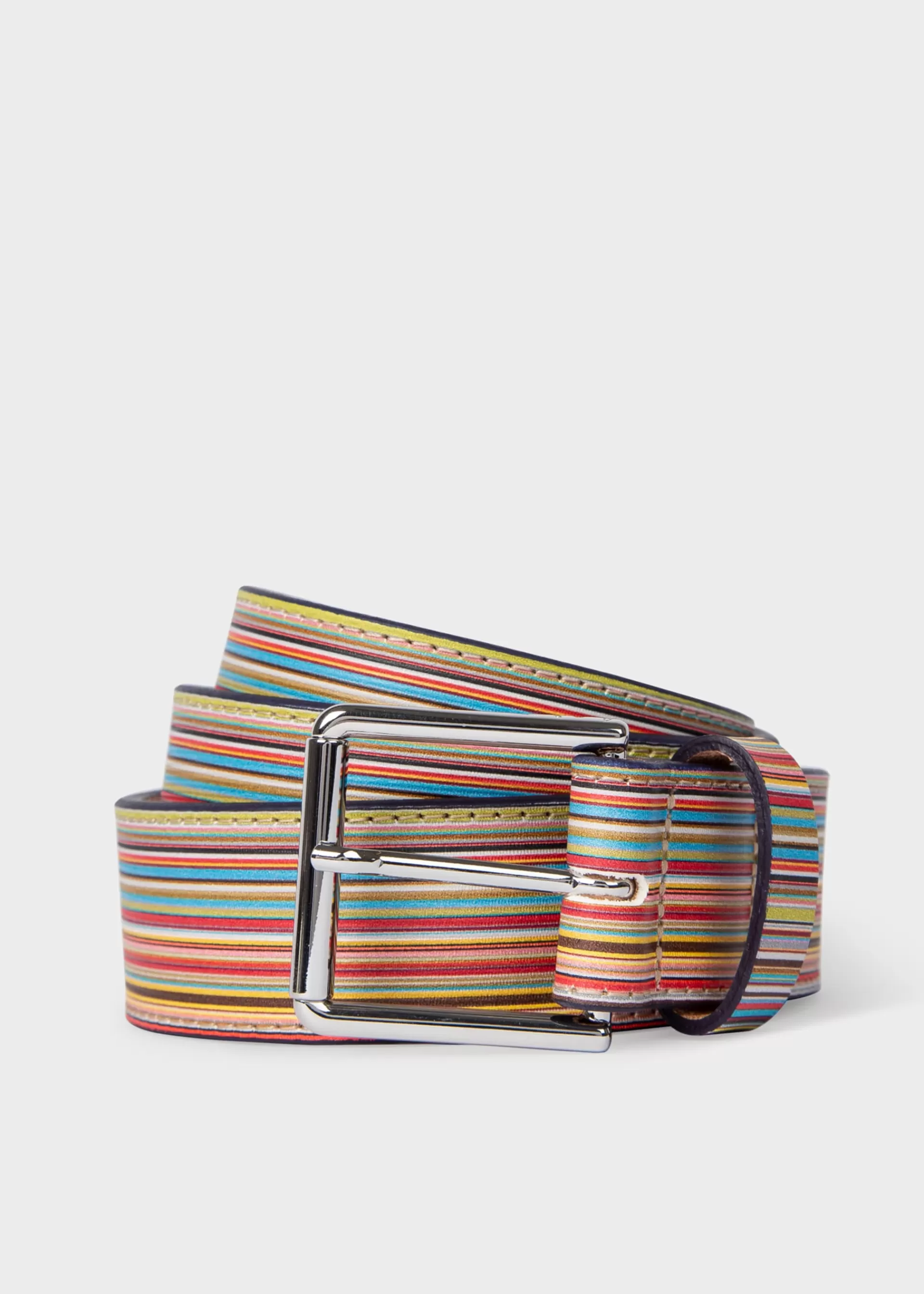 Embossed 'Signature Stripe' Leather Belt>Paul Smith Discount