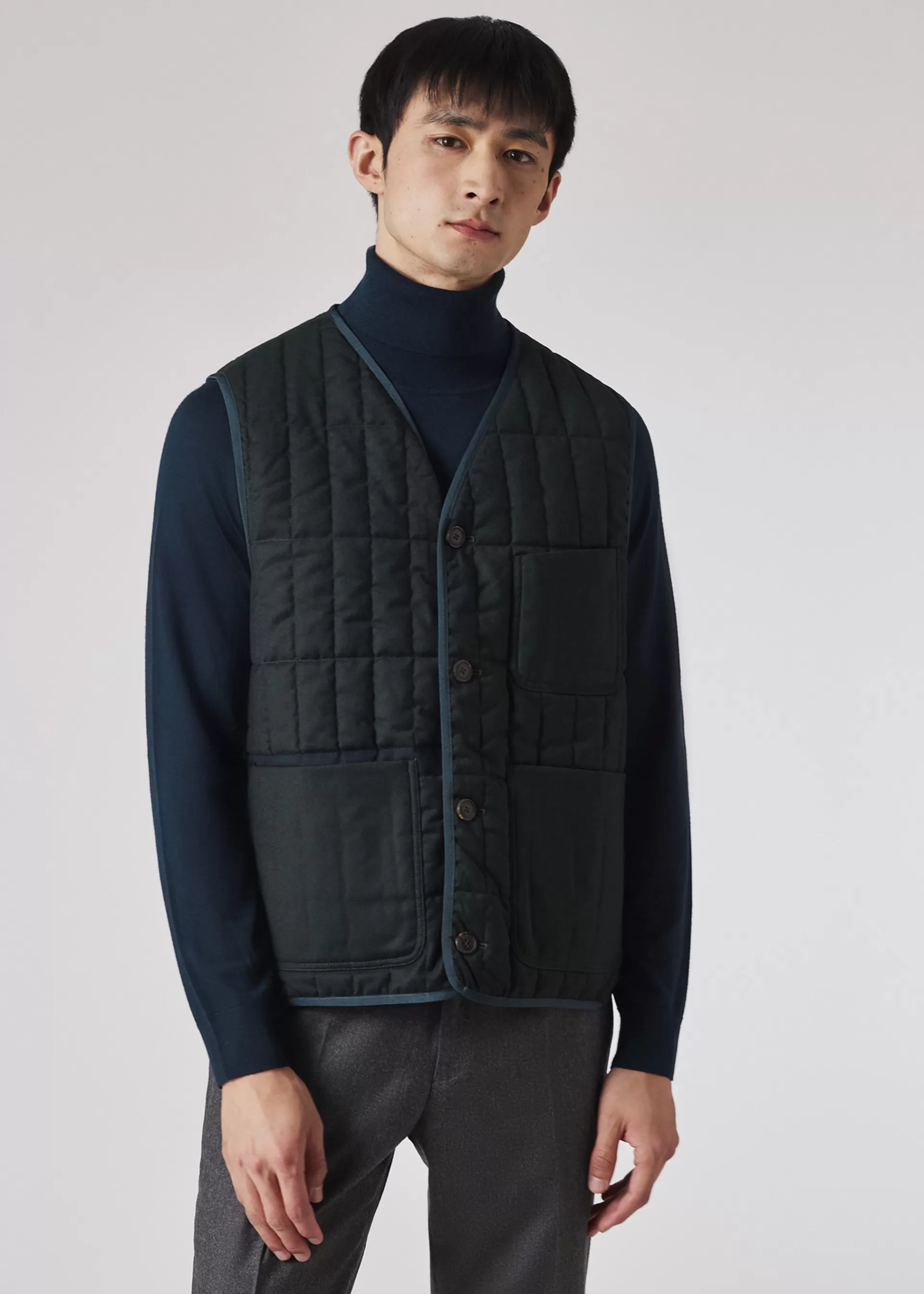 Forest Green Wool-Cashmere Flannel Quilted Gilet>Paul Smith Flash Sale