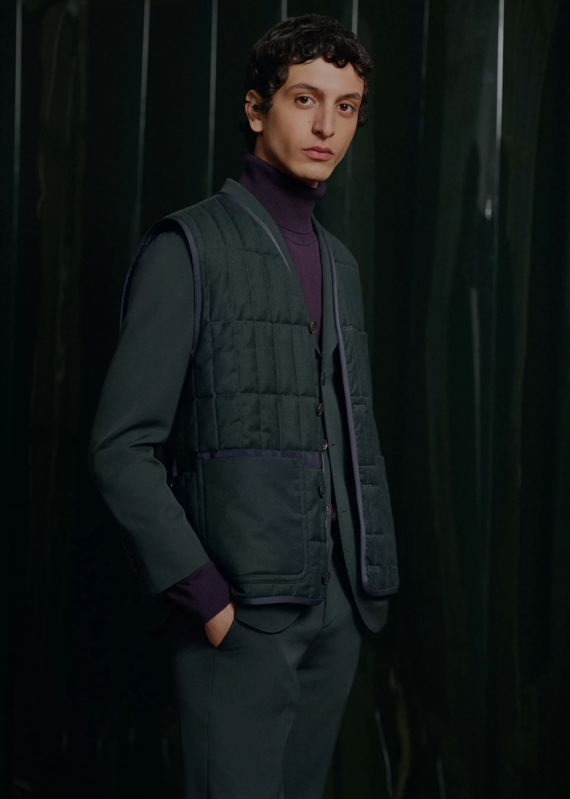 Forest Green Wool-Cashmere Flannel Quilted Gilet>Paul Smith Flash Sale