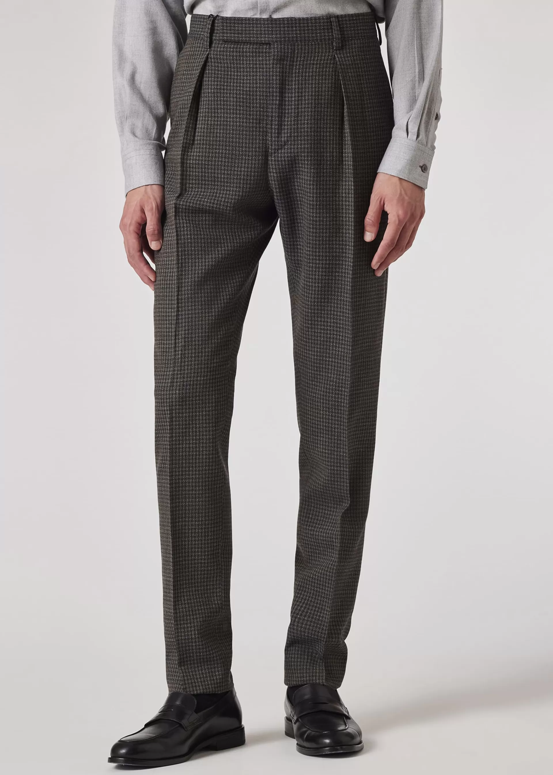 Gingham Check Tapered-Fit Pleated Stretch-Wool Trousers>Paul Smith Outlet