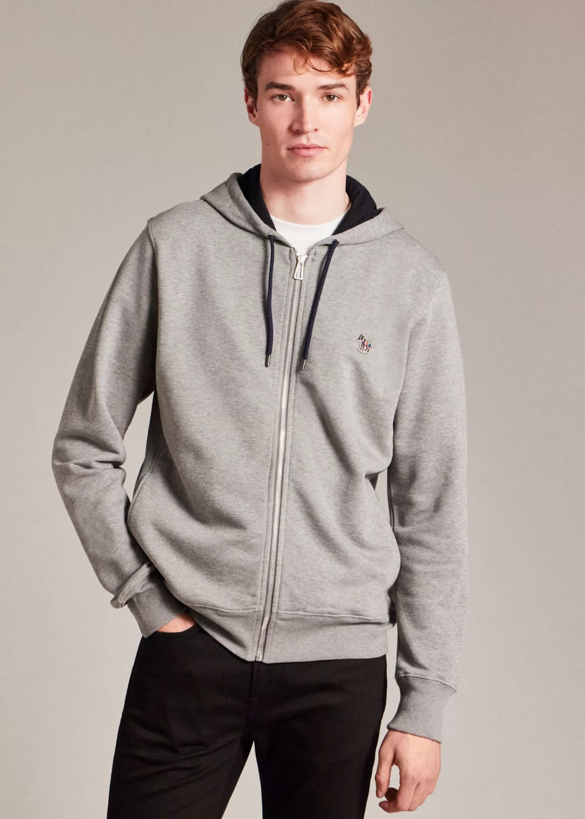 Grey Cotton Zip-Front Zebra Logo Hoodie>Paul Smith Clearance