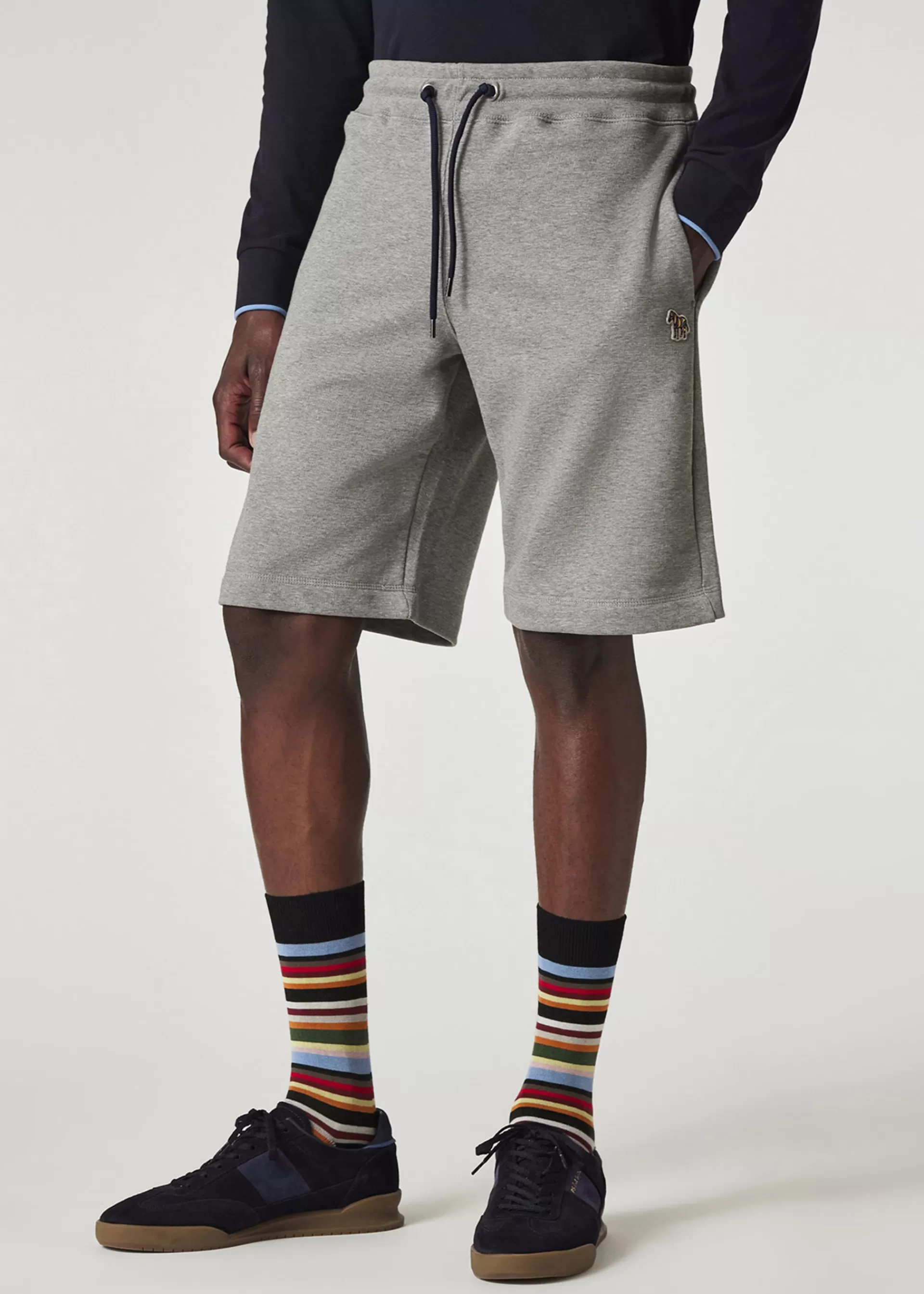 Grey Marl Cotton Zebra Logo Shorts>Paul Smith New