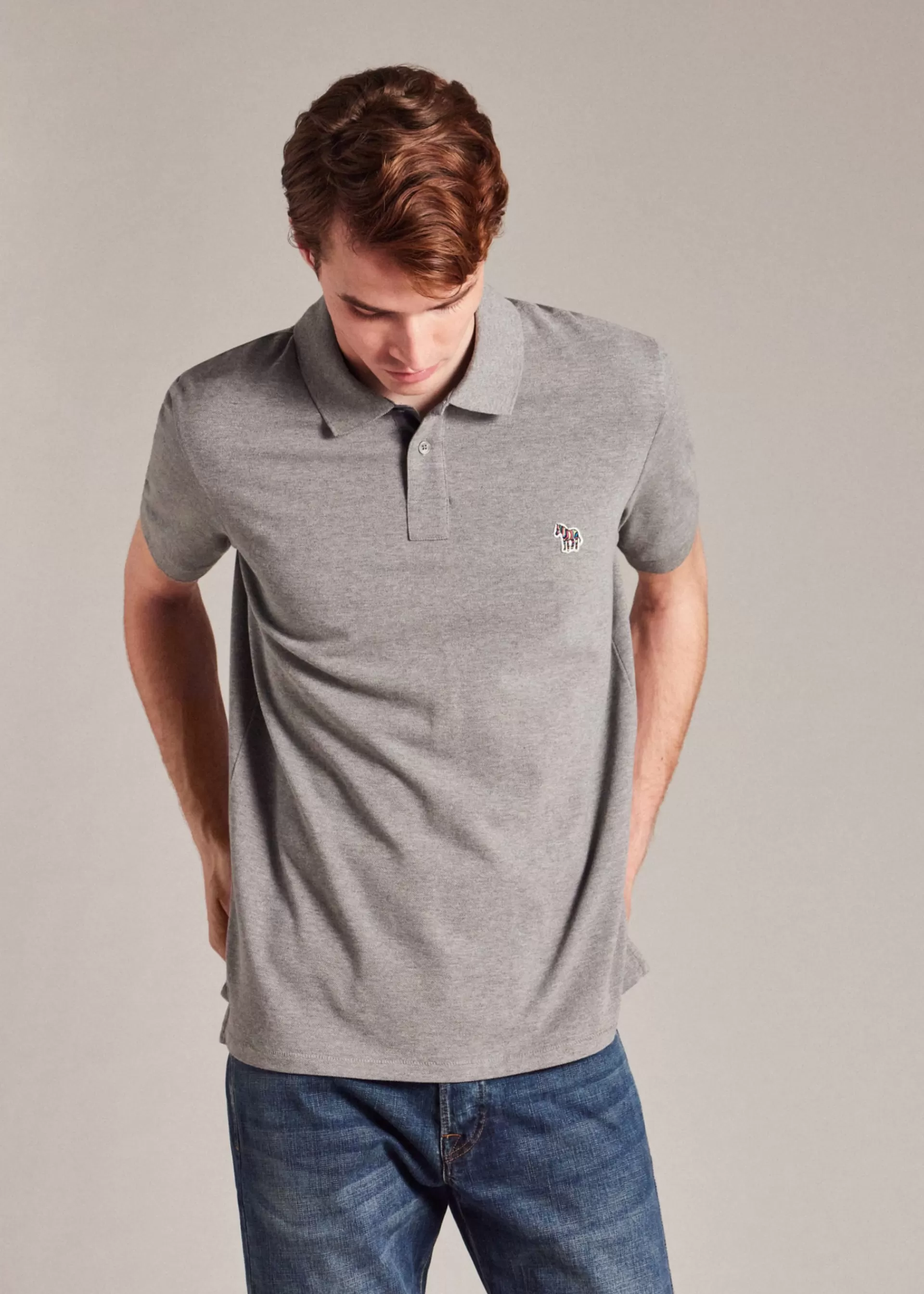 Grey Marl Cotton-Piqué Zebra Logo Polo Shirt>Paul Smith Clearance