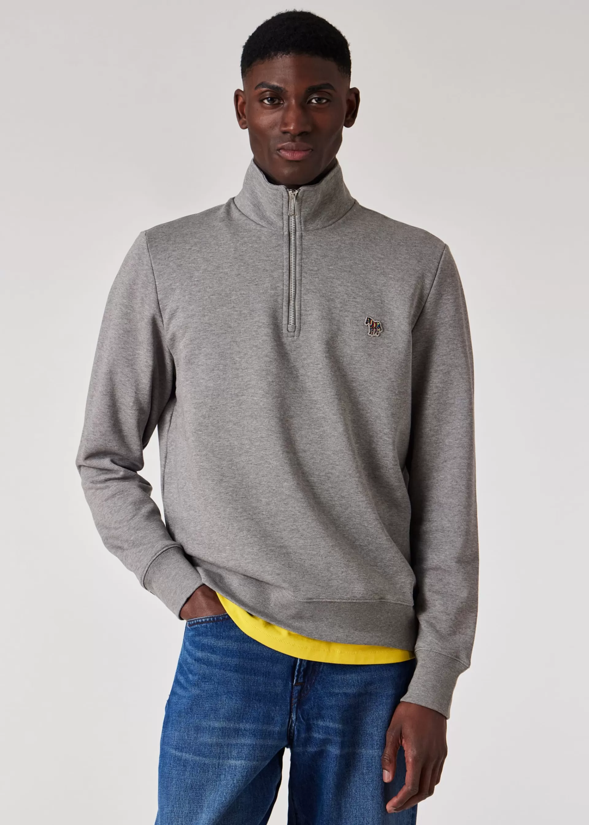 Grey Marl Zebra Logo Zip-Neck Sweatshirt>Paul Smith Sale