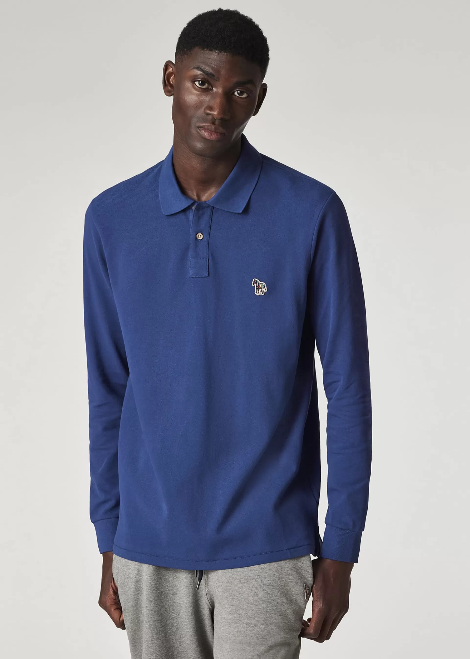 Indigo Blue Long-Sleeve Zebra Logo Polo Shirt>Paul Smith Flash Sale