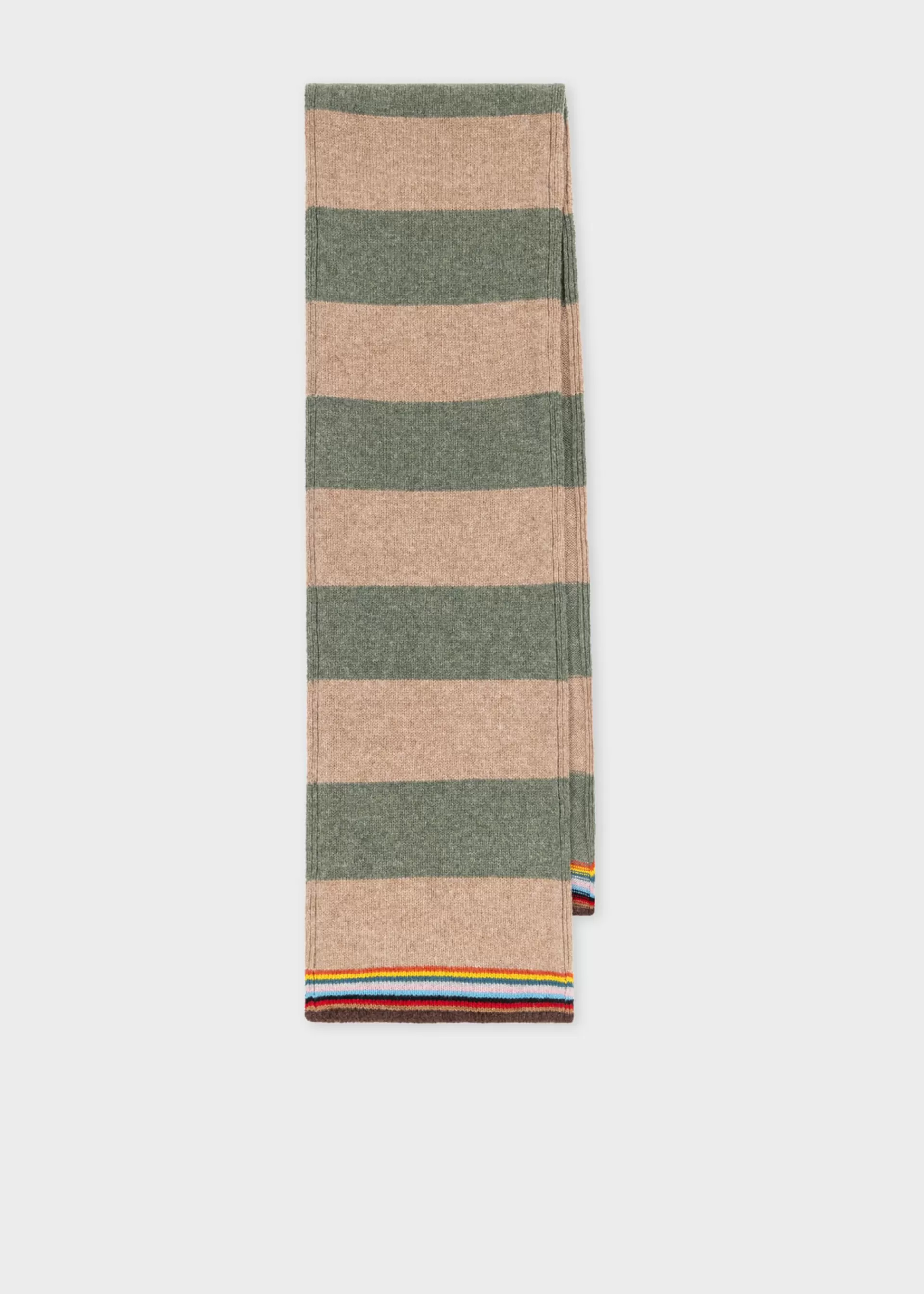 Khaki And Tan Block Stripe Scarf with 'Signature Stripe' Trim>Paul Smith Outlet