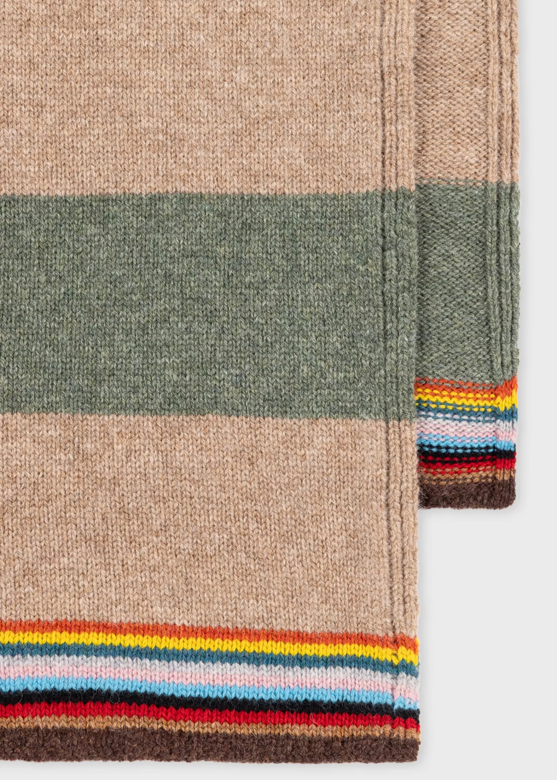 Khaki And Tan Block Stripe Scarf with 'Signature Stripe' Trim>Paul Smith Outlet