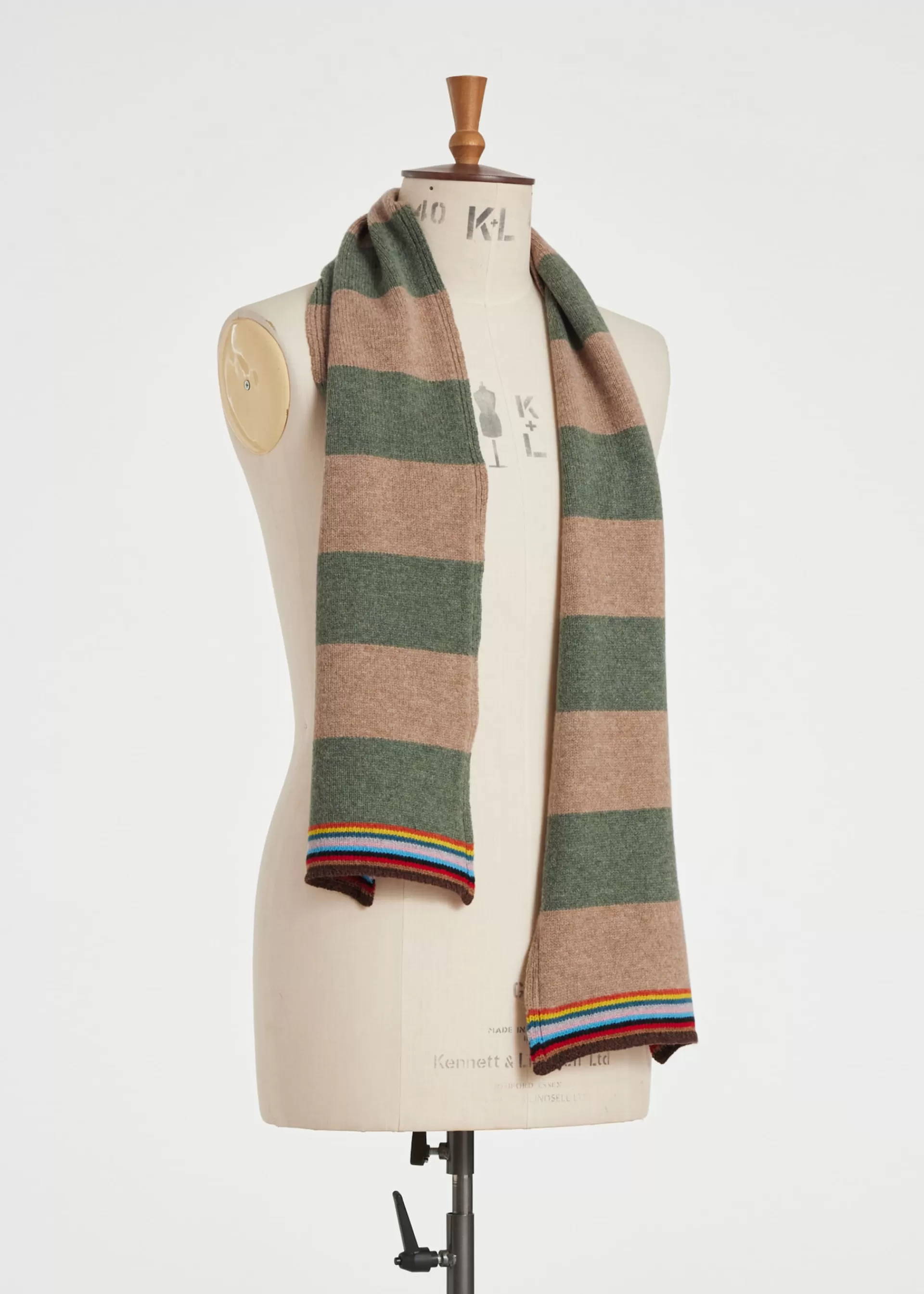 Khaki And Tan Block Stripe Scarf with 'Signature Stripe' Trim>Paul Smith Outlet