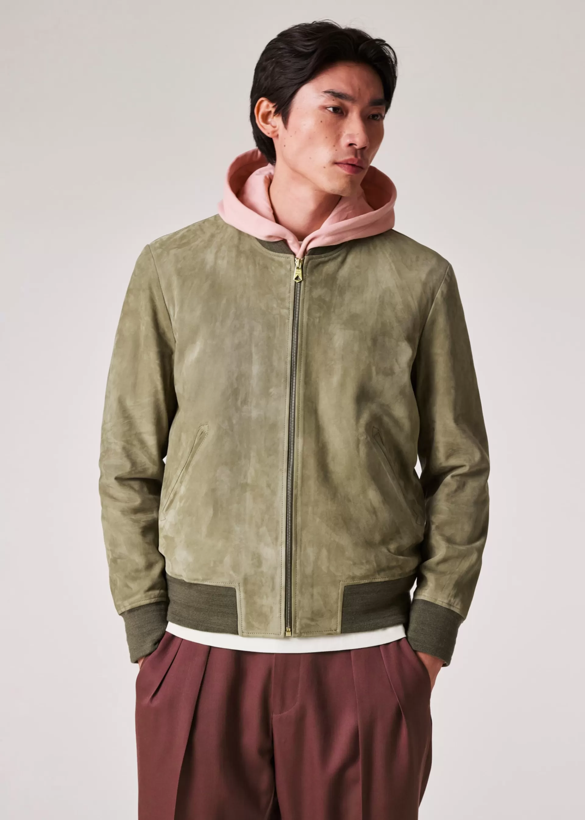 Khaki Green Suede Bomber Jacket>Paul Smith Store