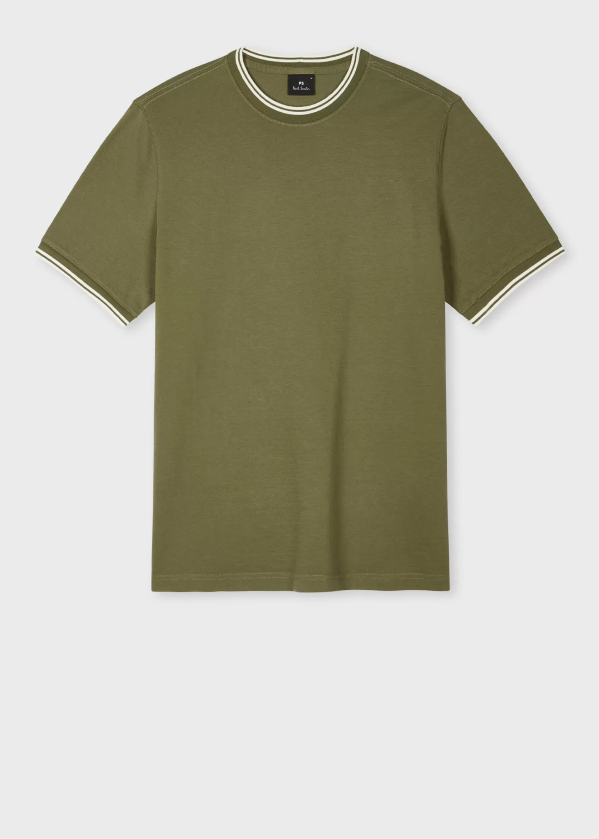 Khaki Regular-Fit Contrast Stripe Cotton T-Shirt>Paul Smith Fashion